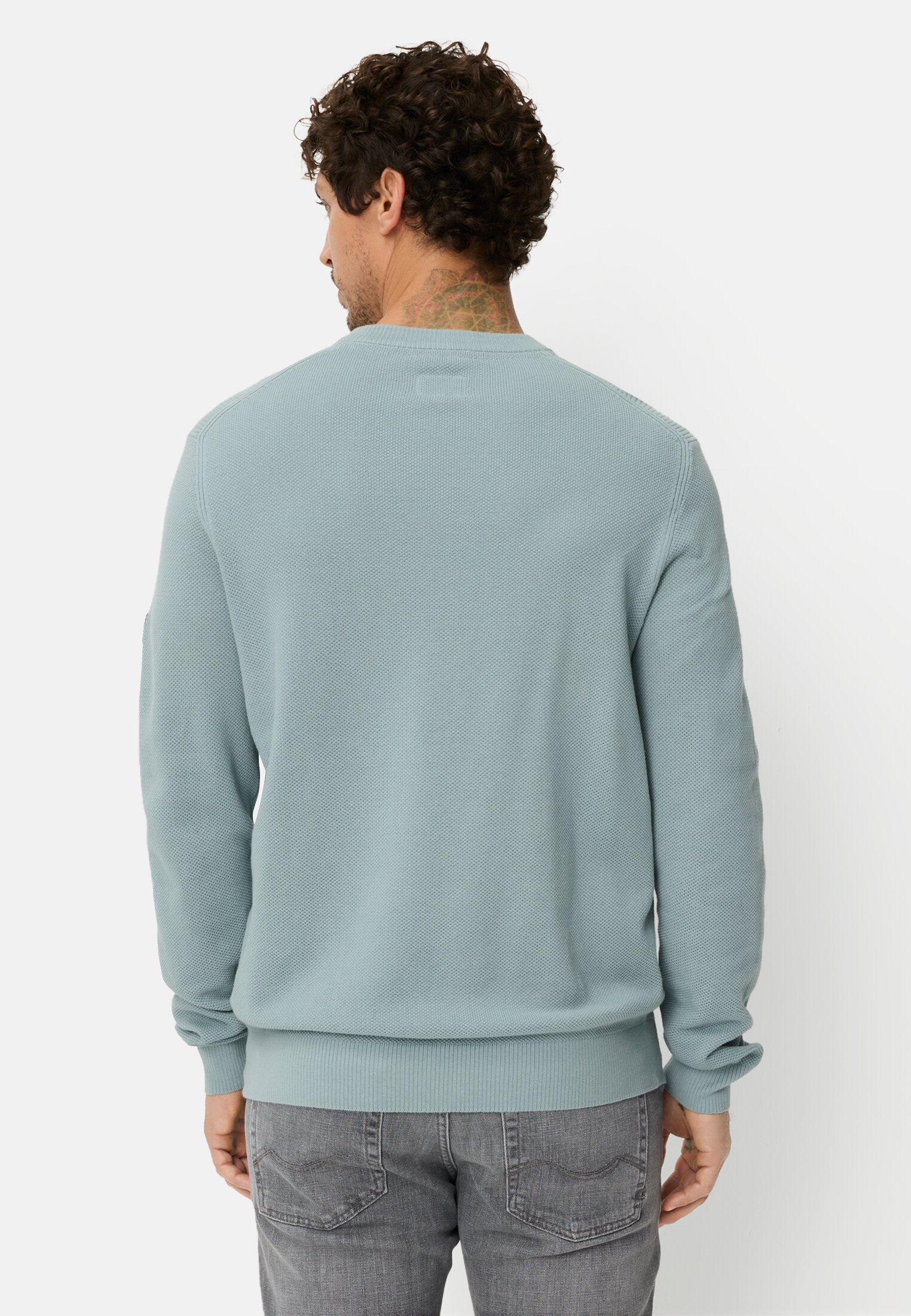 Heren Gebreide trui met ronde hals Lichtblauw gedragen achter