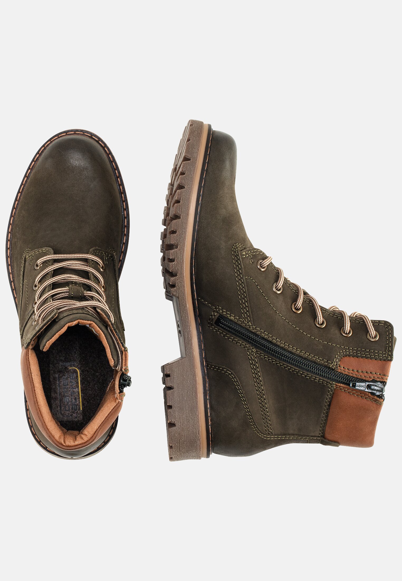 MI_CACA301-0310-850_1G-00 Women Leather lace-up boot with warm wool lining Khaki frontal top