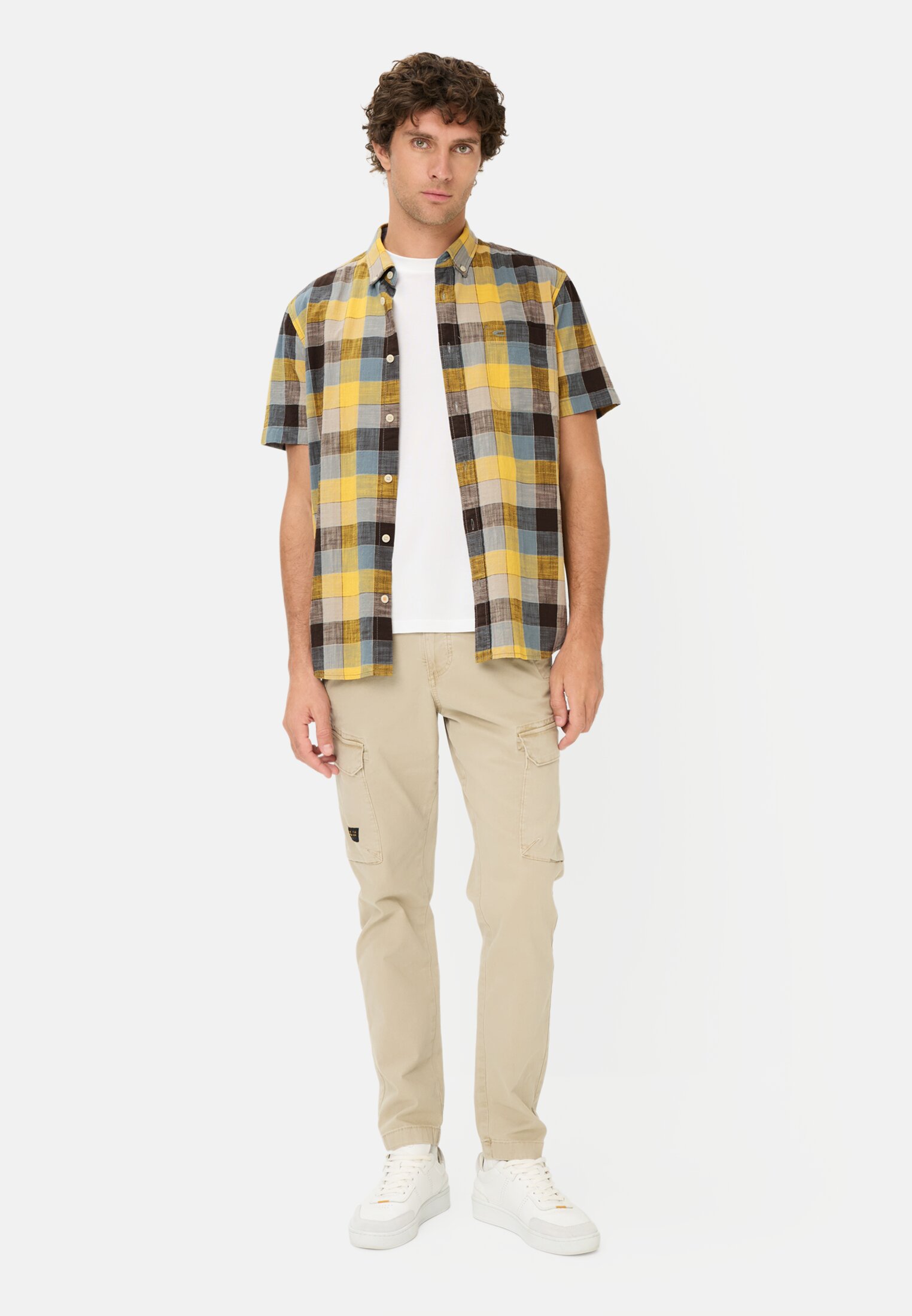 Heren Geruit overhemd van puur katoen Zonnegeel gedragen voor lichaam compleet