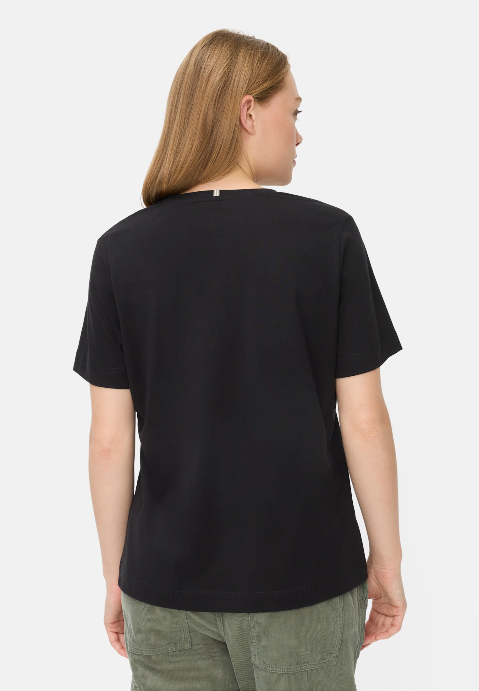 Damen T-Shirt aus reiner Baumwolle Kaviar getragen hinten