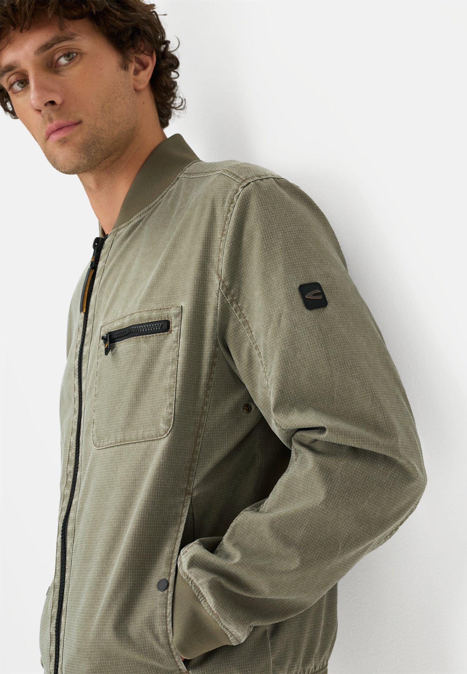 Men Blouson with bomber collar made from ribstop Olive Green worn emotional