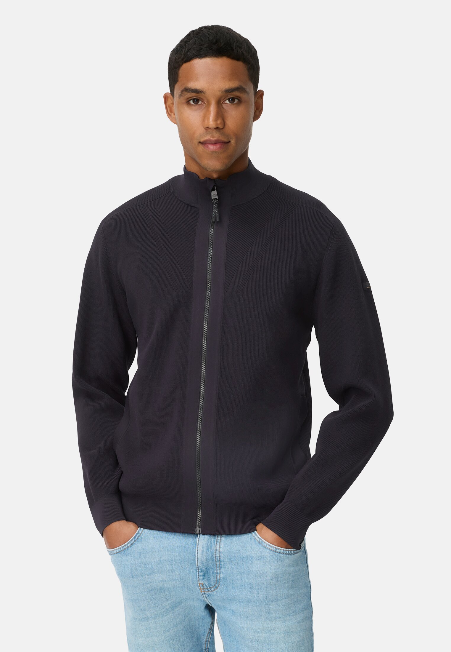 Men fleXXXactive® cardigan made from lightweight material Navy blue worn front