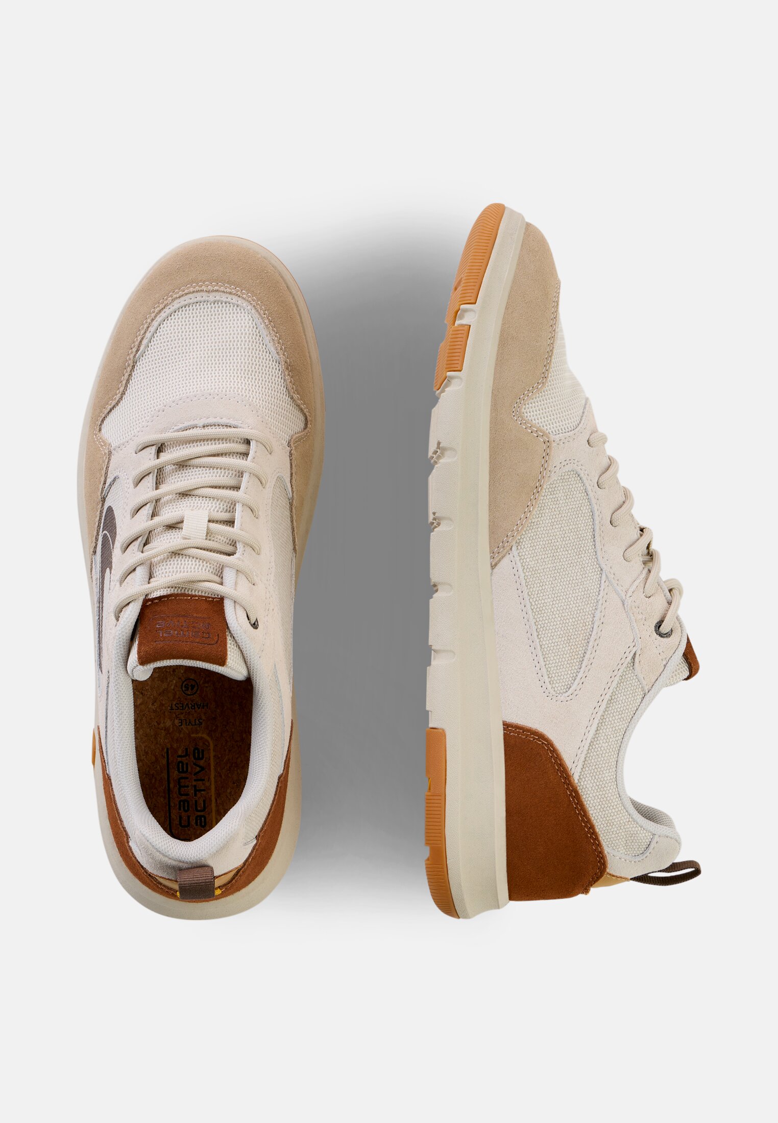 Men Lightweight trainers made from leather and fabric Beige frontal top