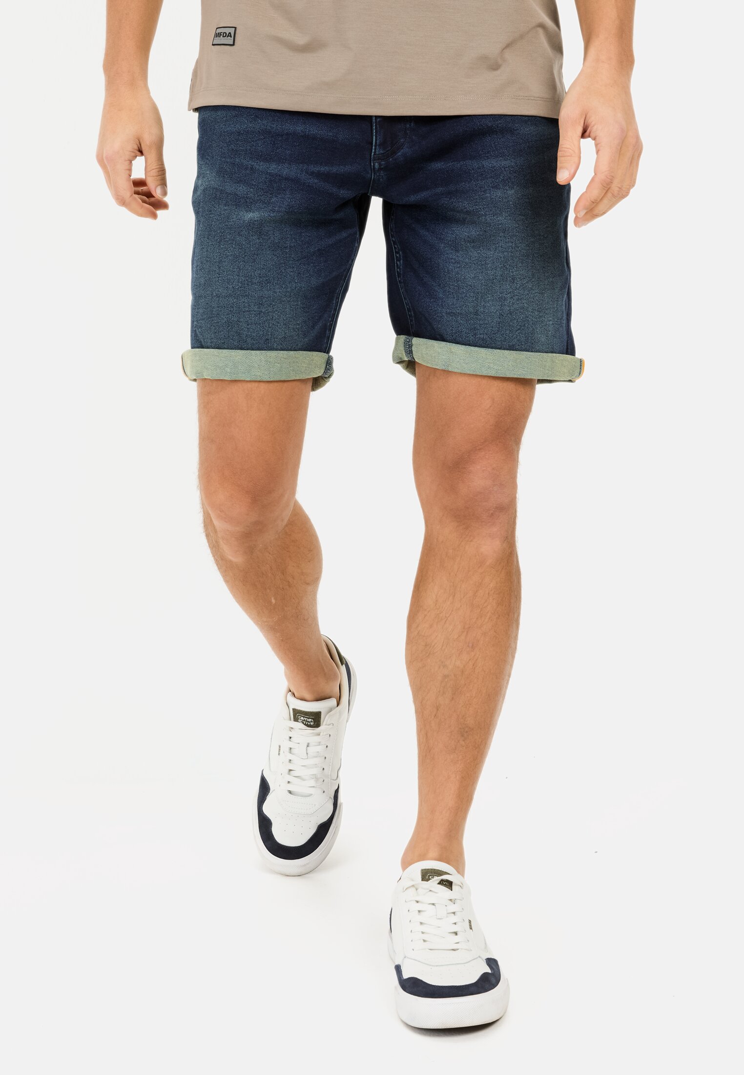Men fleXXXactive® denim shorts in regular fit Dark Blue worn front