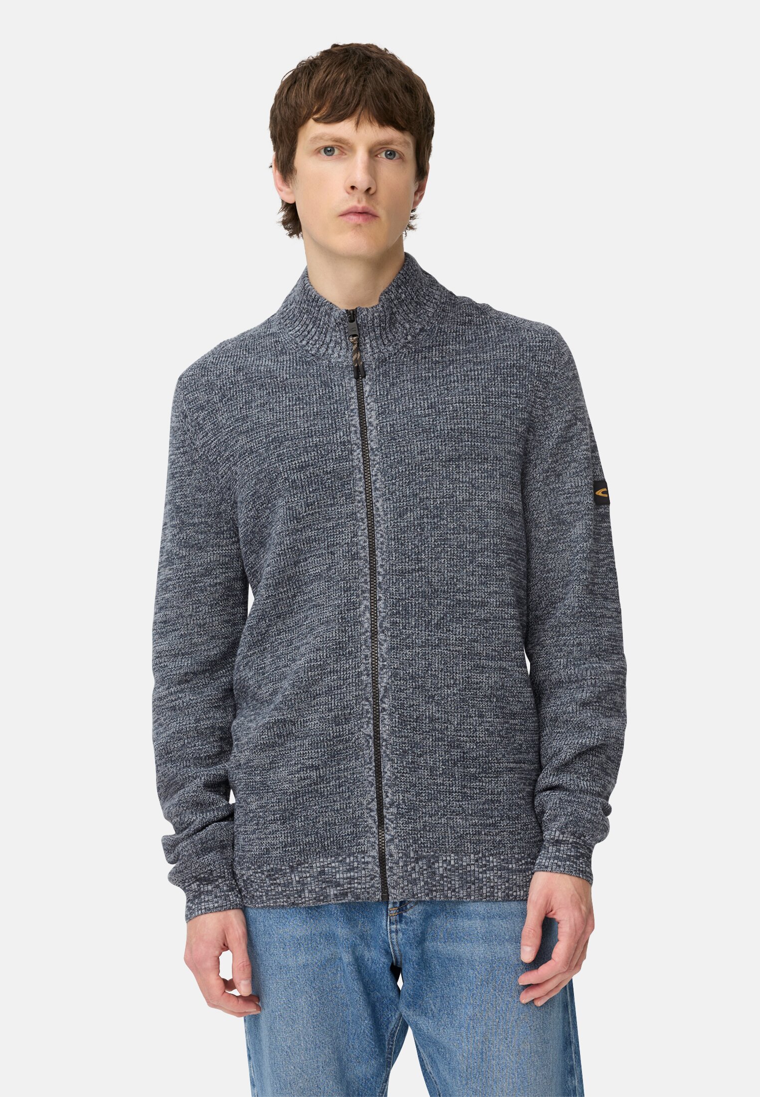 Heren Gebreide cardigan van een zachte katoenmix Inktblauw gedragen voor