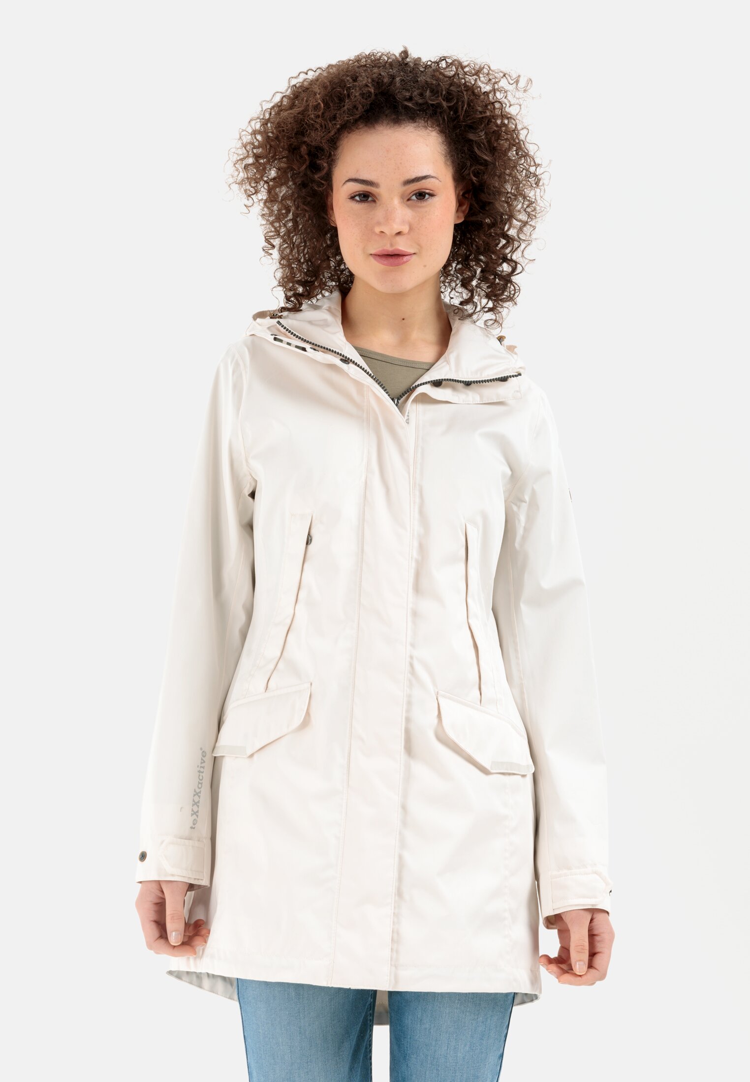 Women teXXXactive® Functional parka in organic cotton Mix Beige worn front