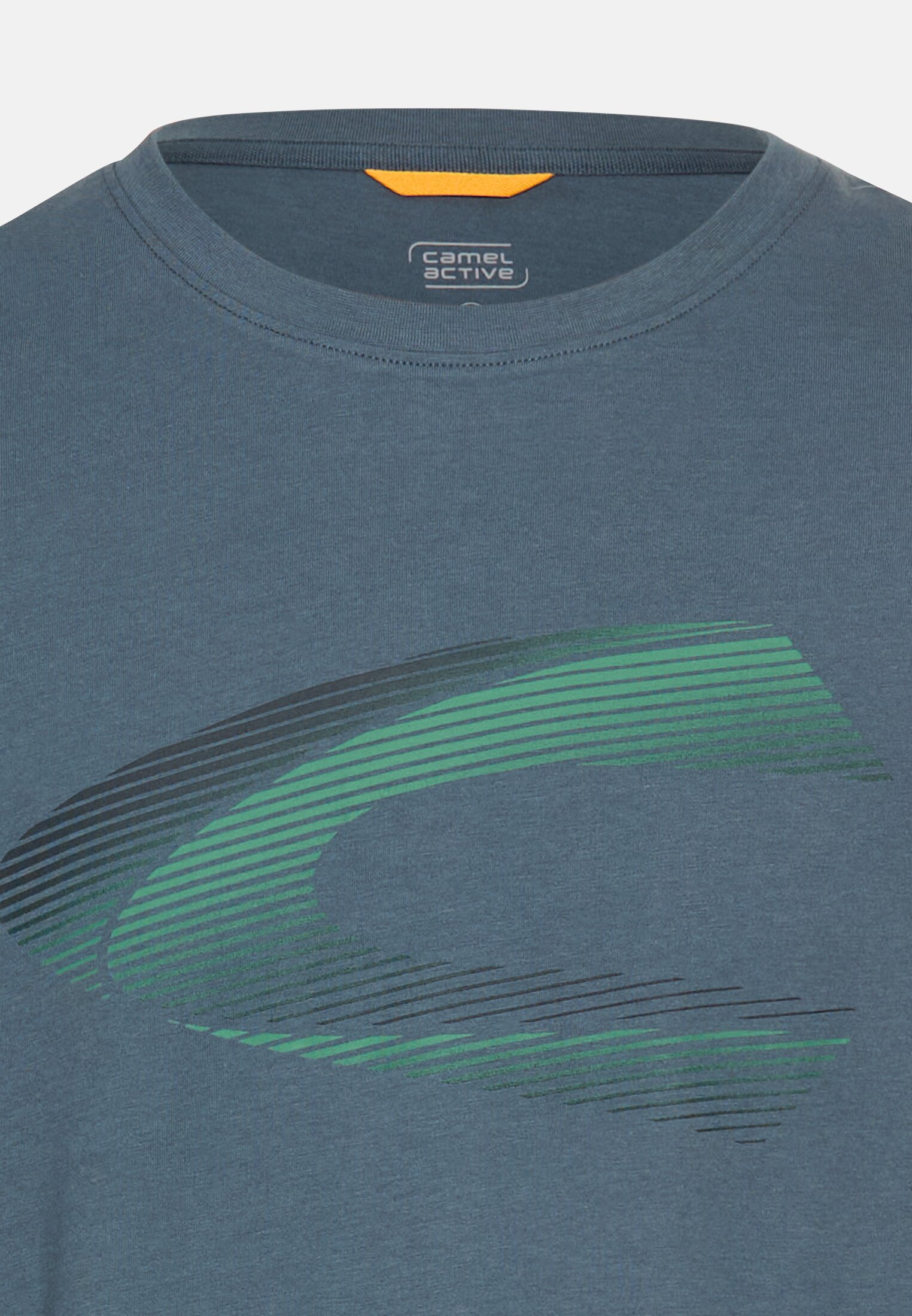Herren T-Shirt mit Rundhalsausschnitt Tintenblau vorne nah