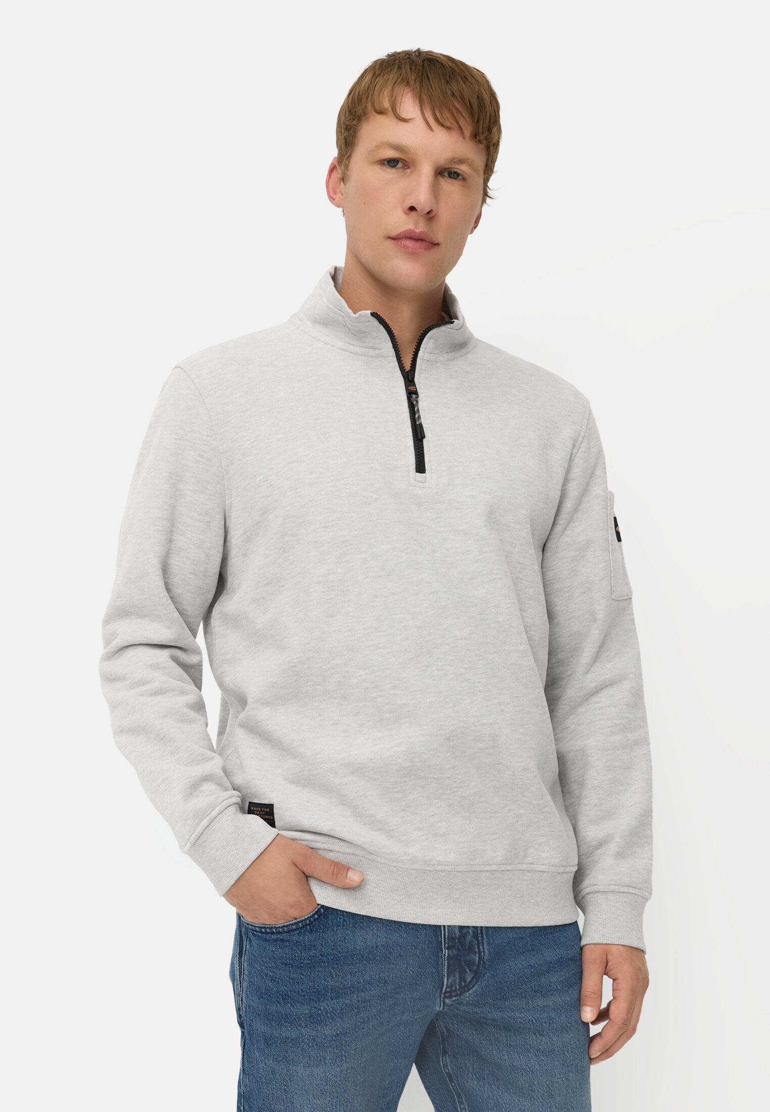 Men Sweatshirt with Troyer collar Grey worn front