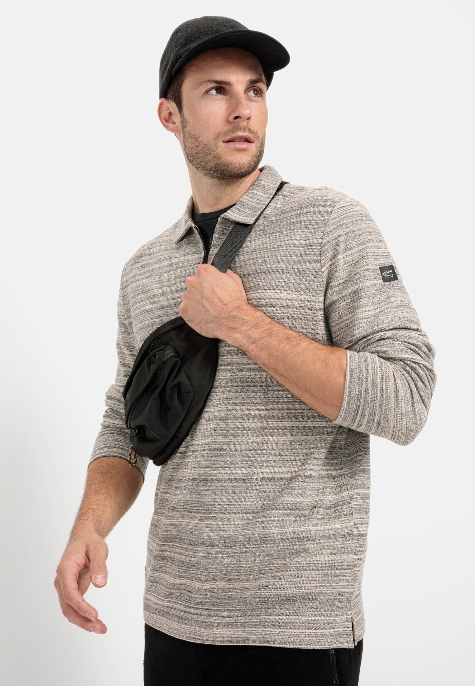 Men Long-sleeved polo shirt with cooling effect Creme worn emotional