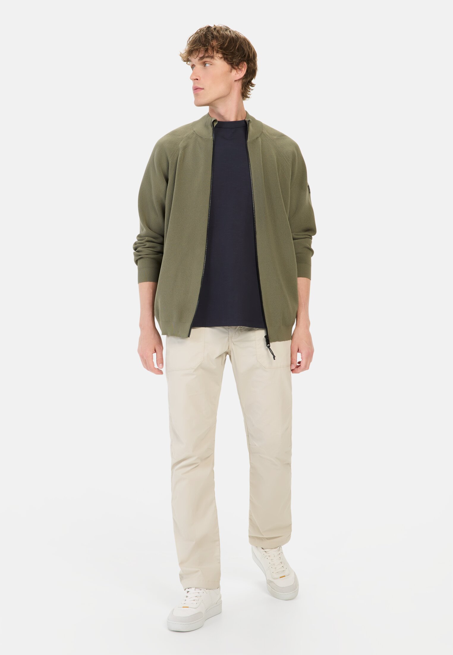 Men Knit jacket made from breathable polyester Dark Green worn front full body