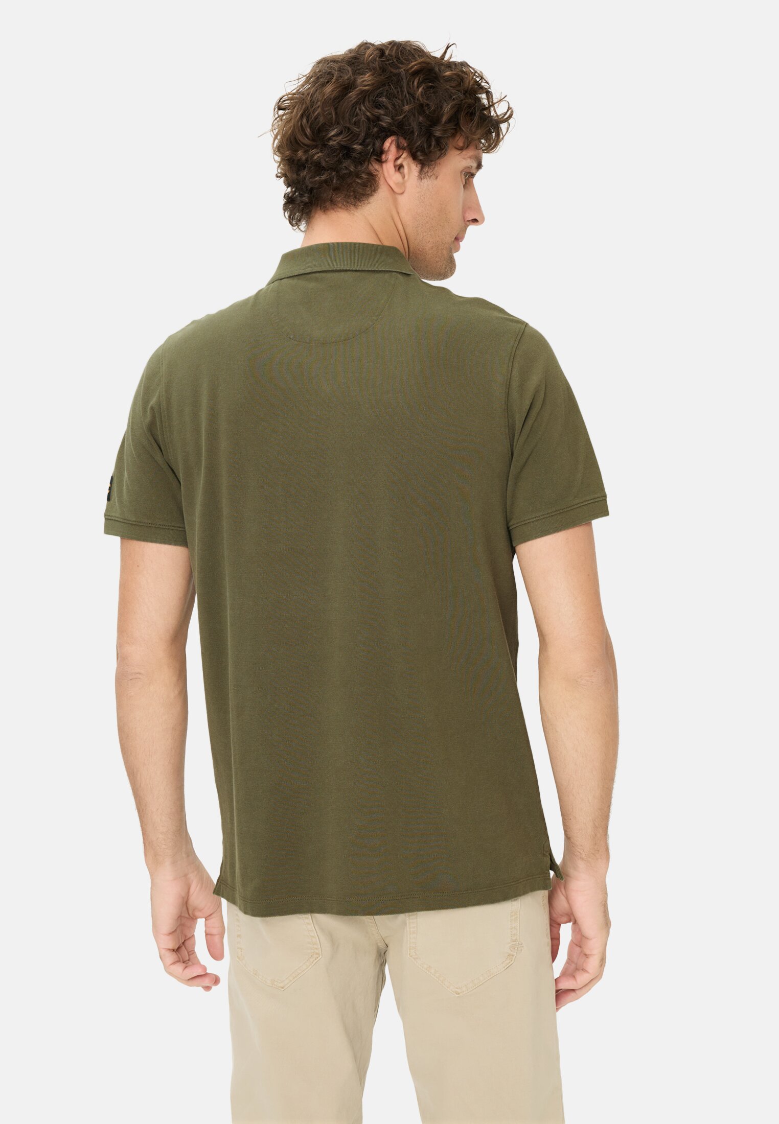 Men Polo shirt made of pure cotton Olive Green worn back
