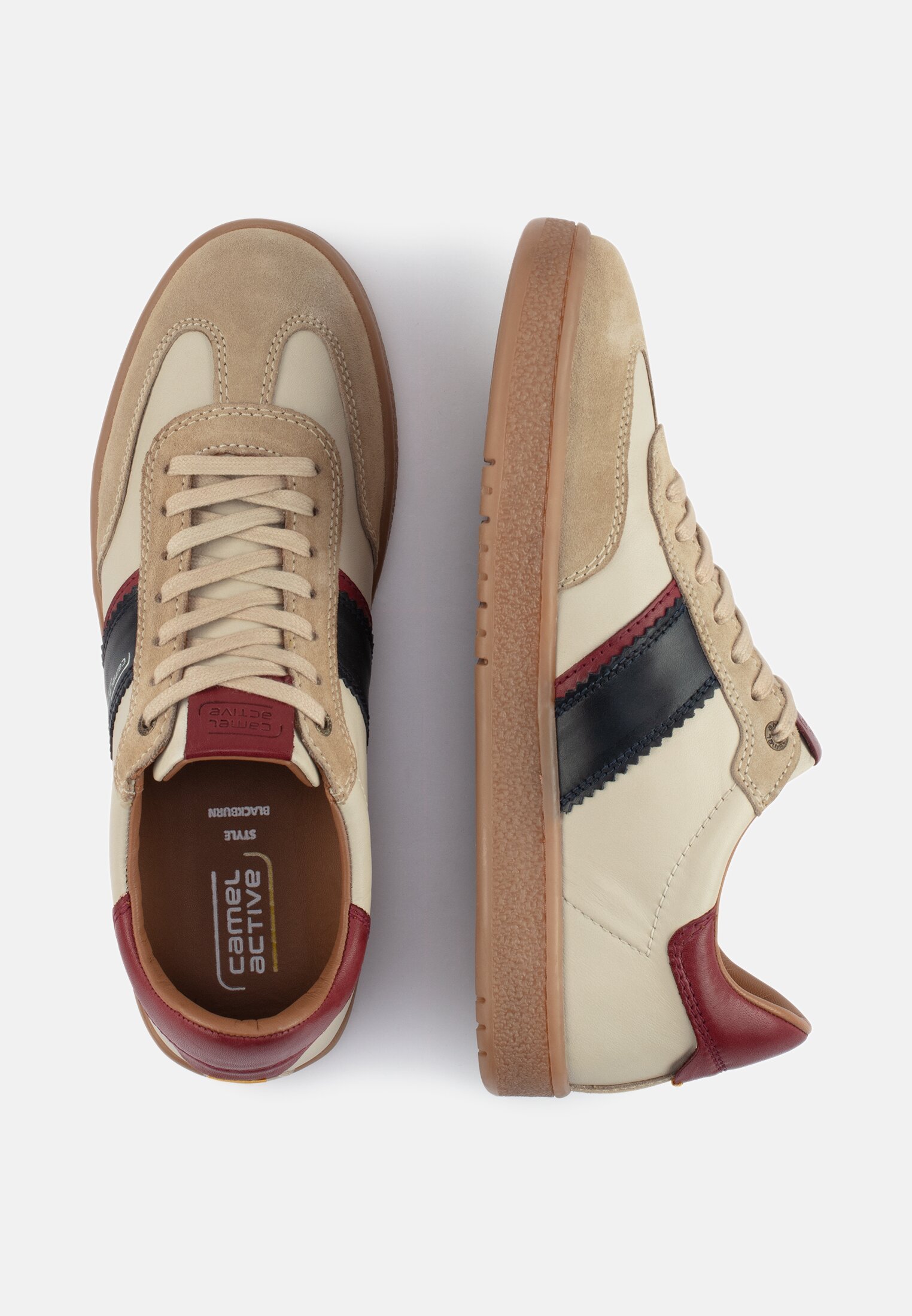 MI_55BNA10-0201-536_1G-00 Heren Sneakers met kleurrijke designelementen Beige frontaal van boven