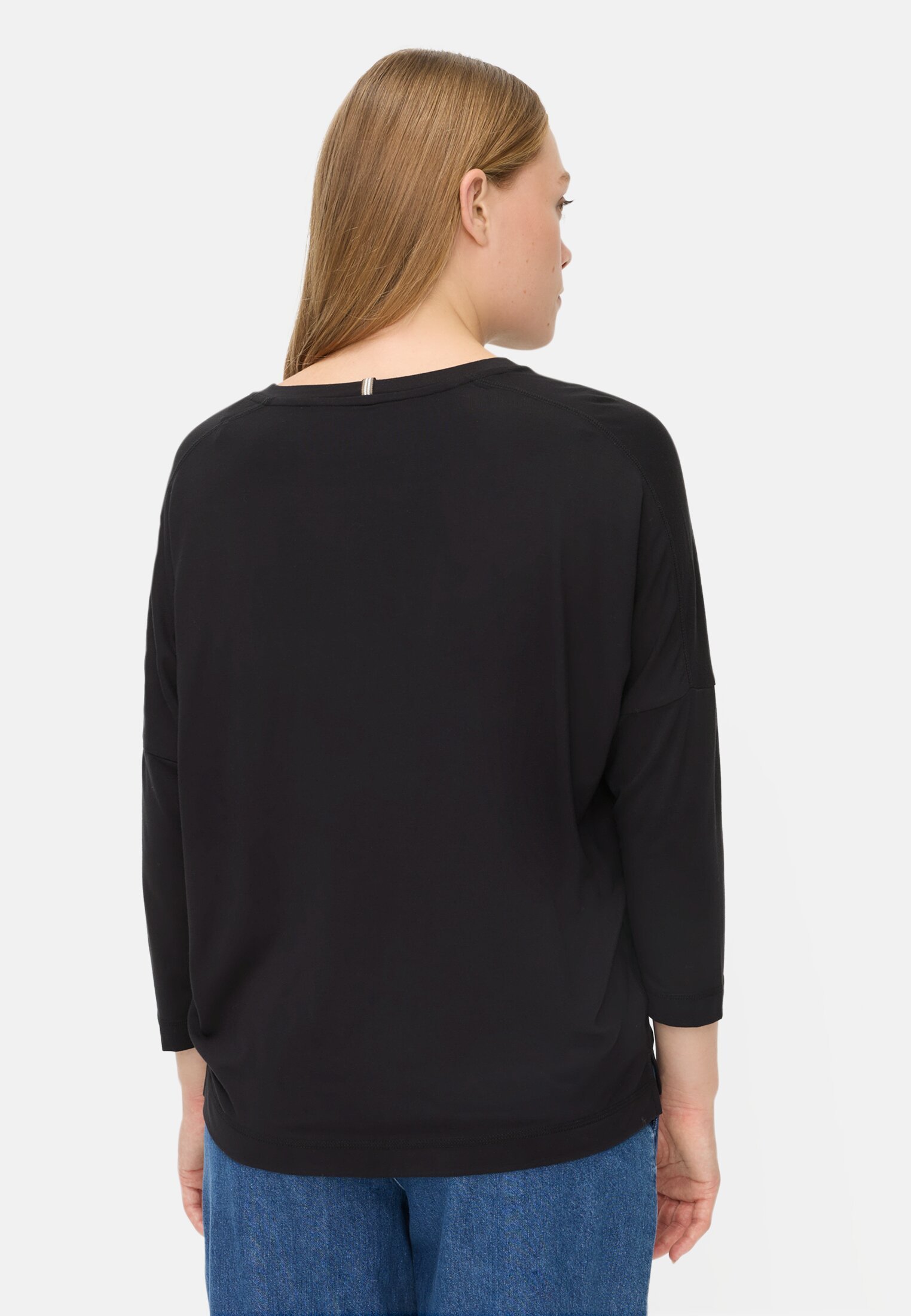 Women Long-sleeved shirt with a crew neck Caviar worn back