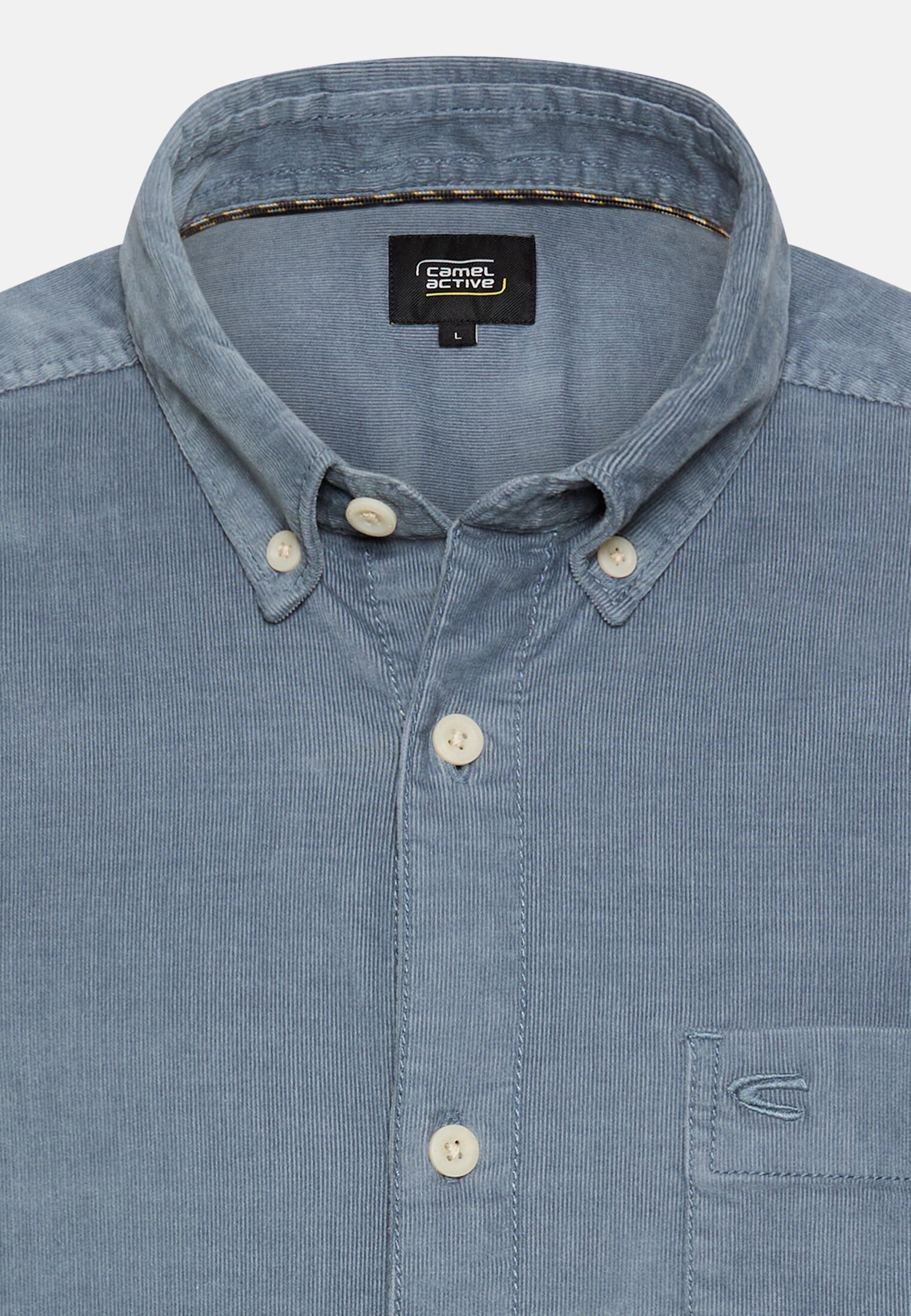 Men Corduroy shirt with 2-way stretch Stone blue front close