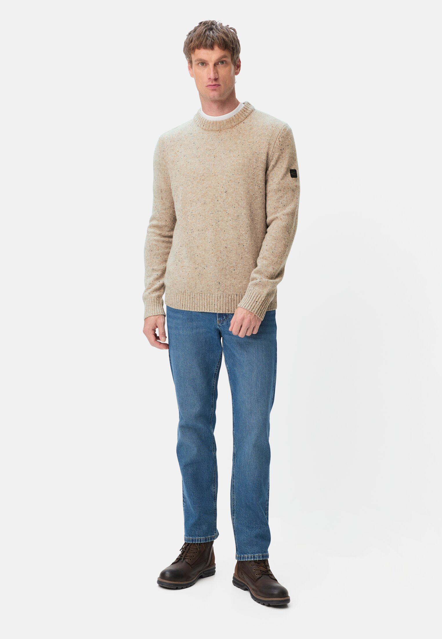 Heren Trui van merinowolmix Beige-bruin gedragen voor lichaam compleet