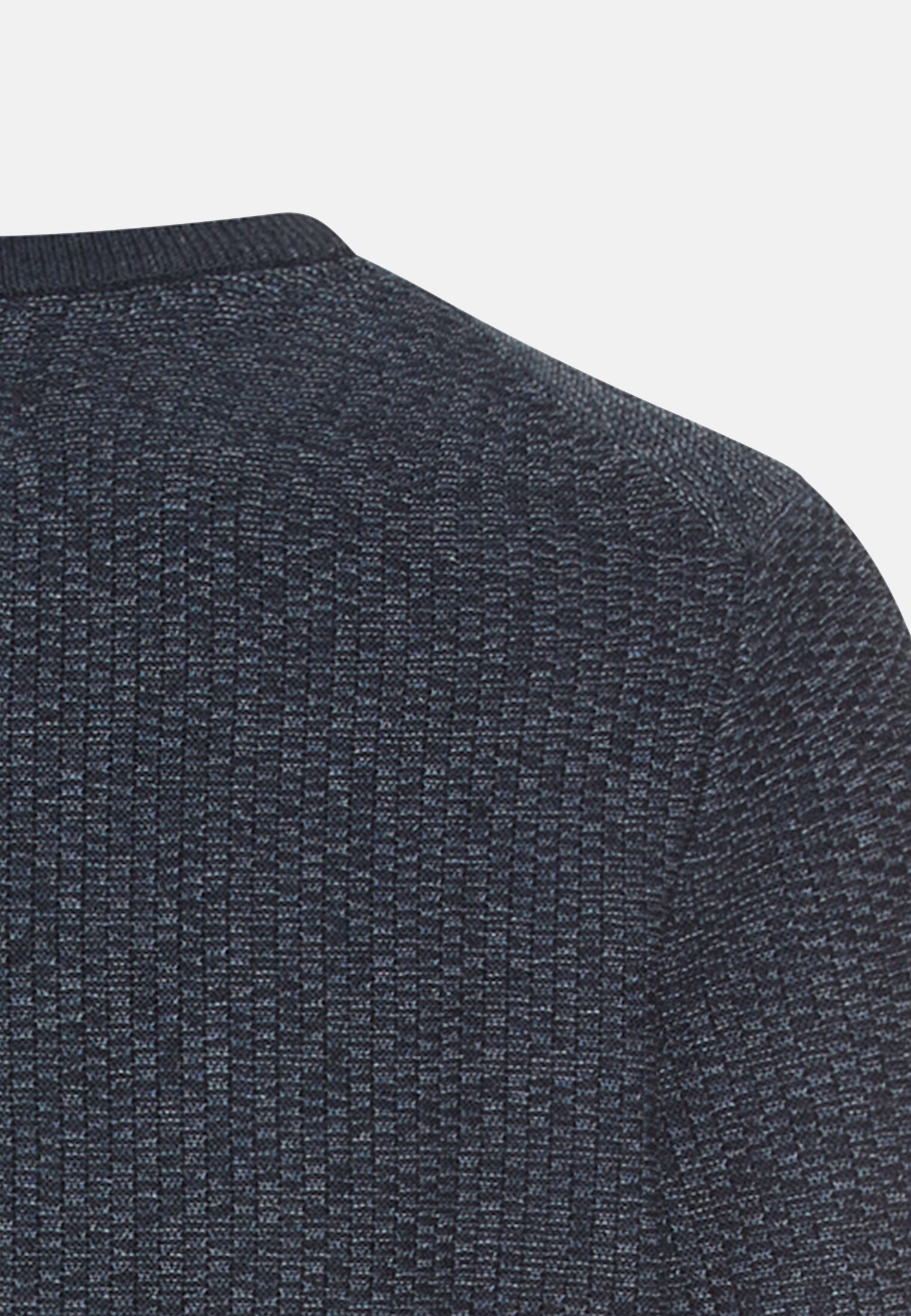 Herren Strickpullover mit Rundhalskragen Tintenblau hinten nah
