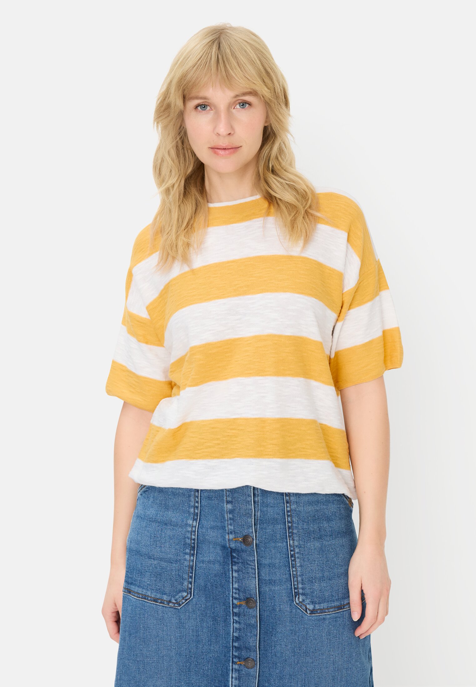 Women 1/2-sleeve shirt made of pure cotton Yellow worn front