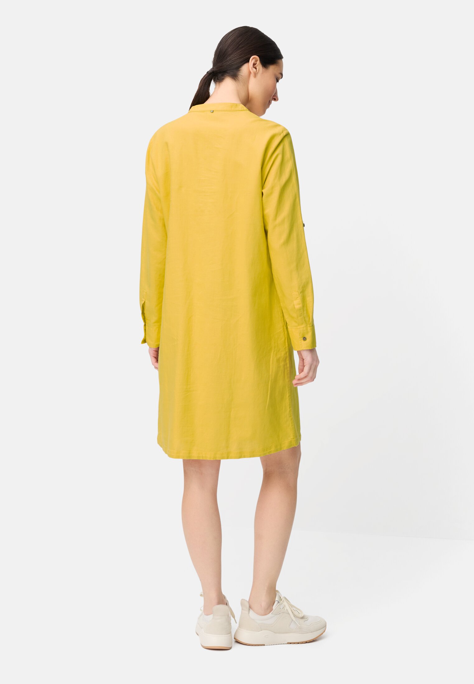 Women Shirt dress with stand-up collar Yellow worn back