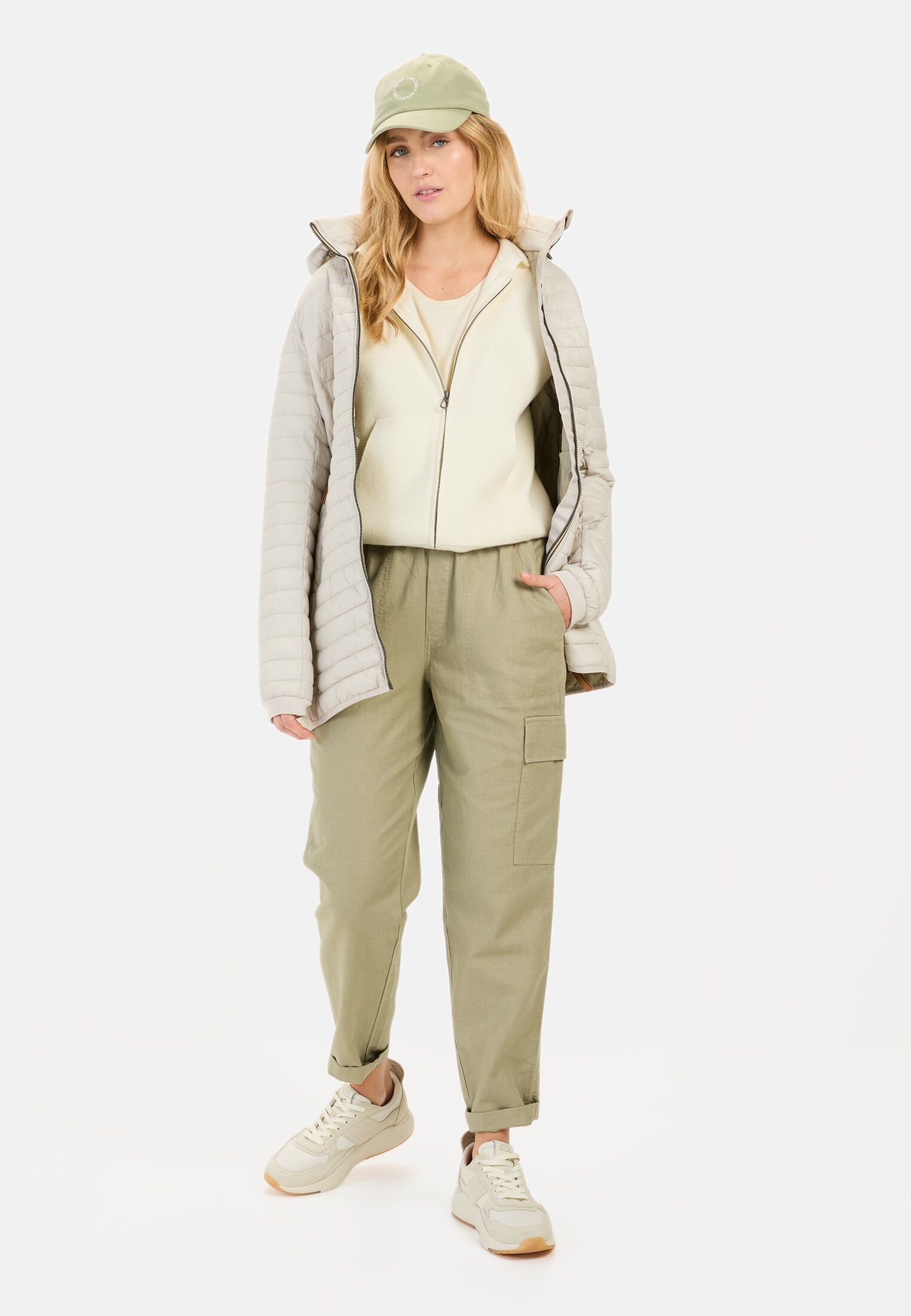 Women Quilted jacket made from recycled polyamide Pearl white worn front full body