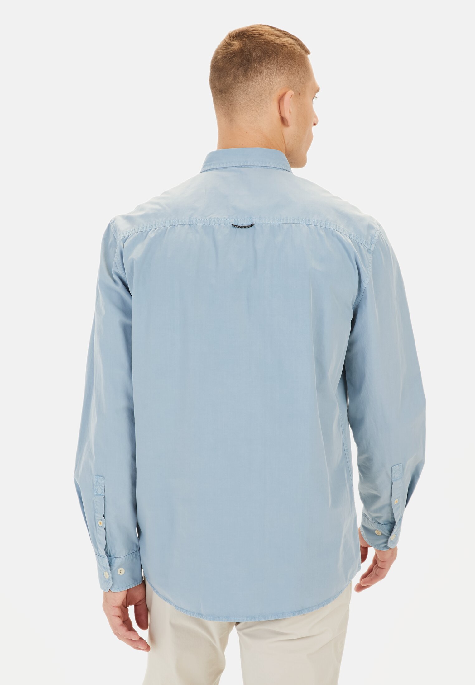 Men Cotton shirt with chest pocket Blue worn back