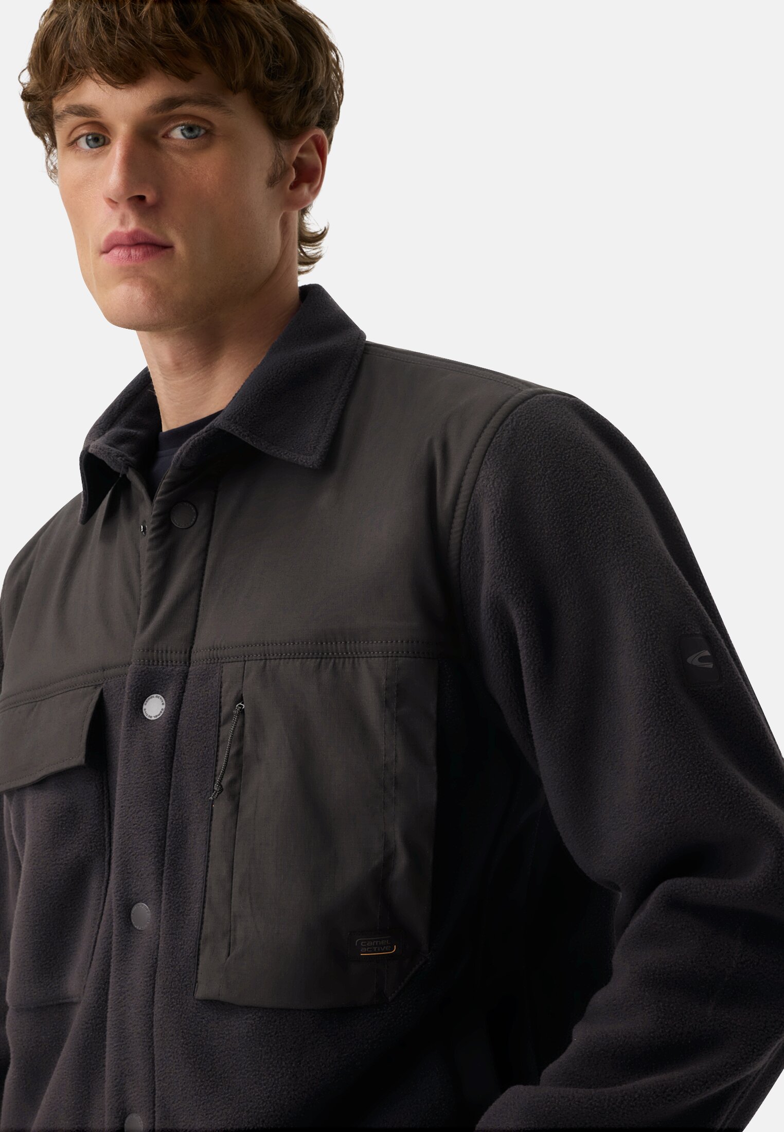 Men Overshirt with shirt collar Navy blue worn detail close