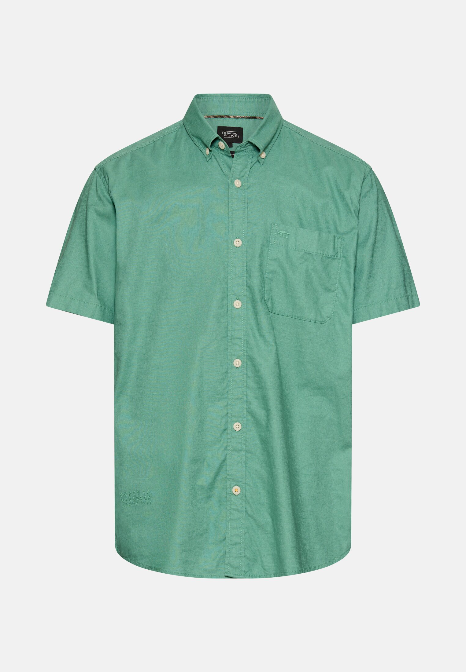 Heren Korte mouwen shirt van linnenmix Lagunengroen frontaal voor
