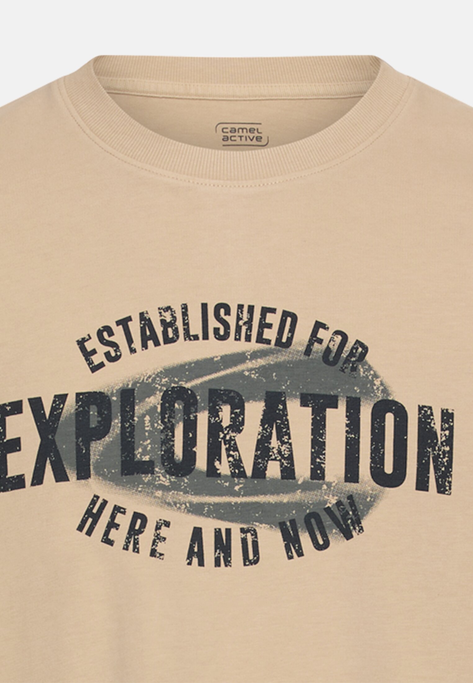 Herren T-Shirt mit Motivprint Beige vorne nah
