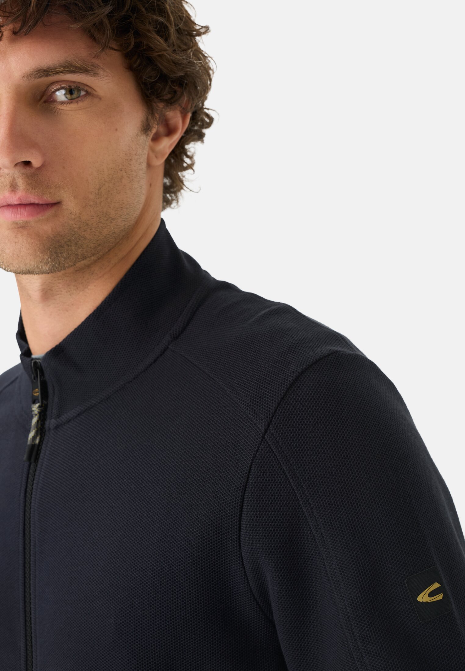 Heren Sweatvest met verstelbare trekkoord Donkerblauw gedragen detail dichtbij