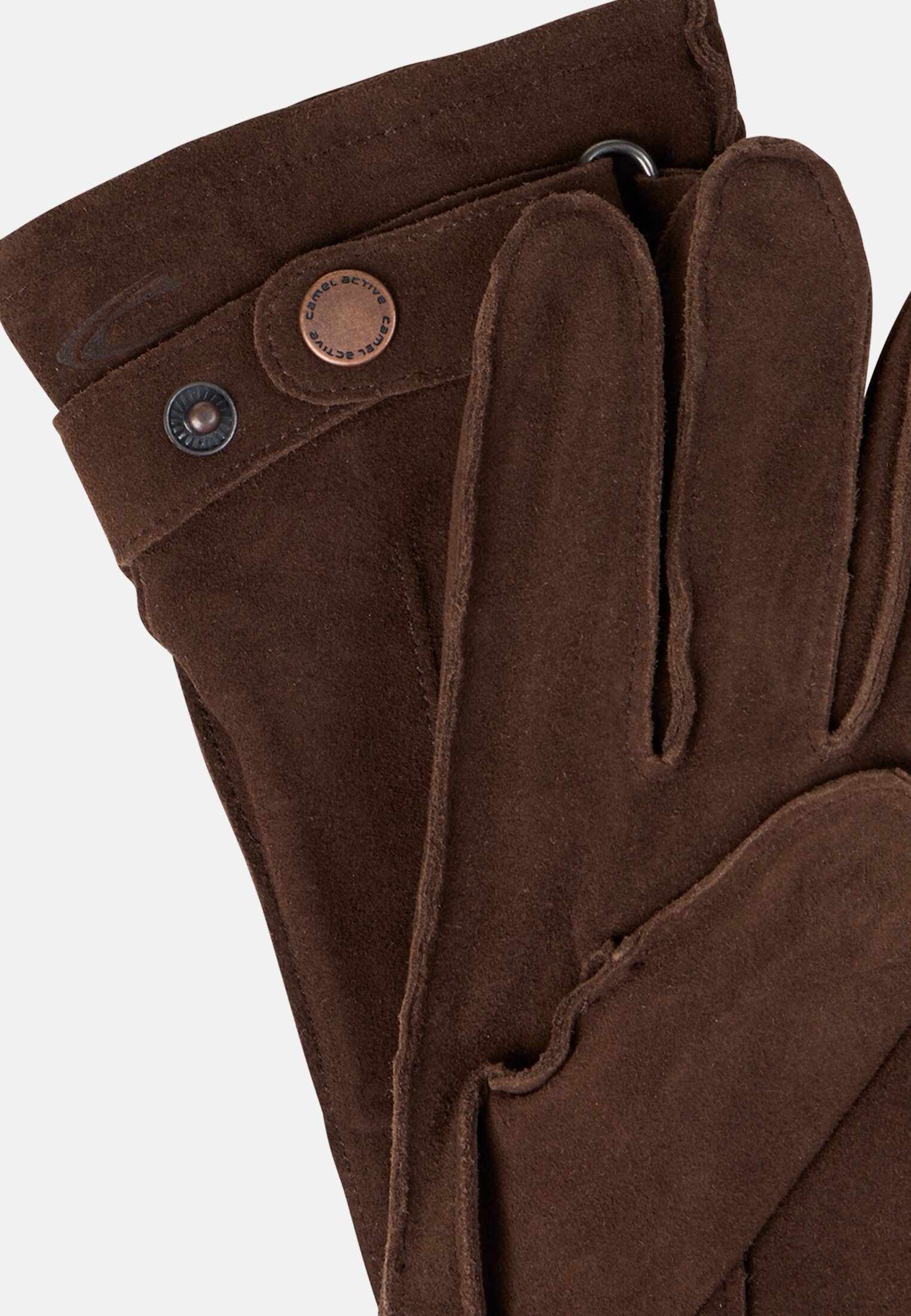 Damen Lederhandschuhe mit Fleece-Futter und verstellbaren Details Dunkelbraun vorne nah