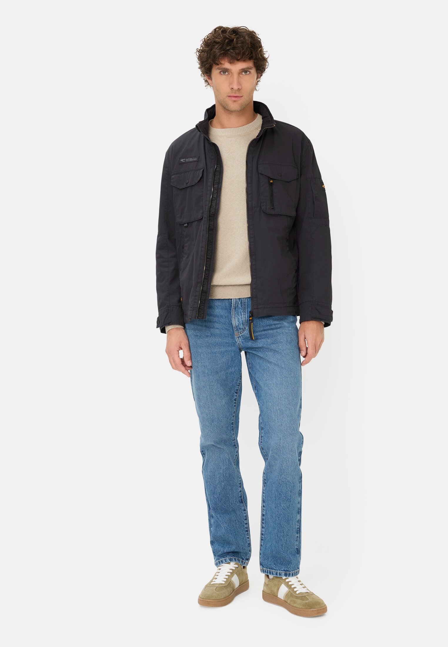 Men Blouson with stand-up collar Dark Blue worn front full body