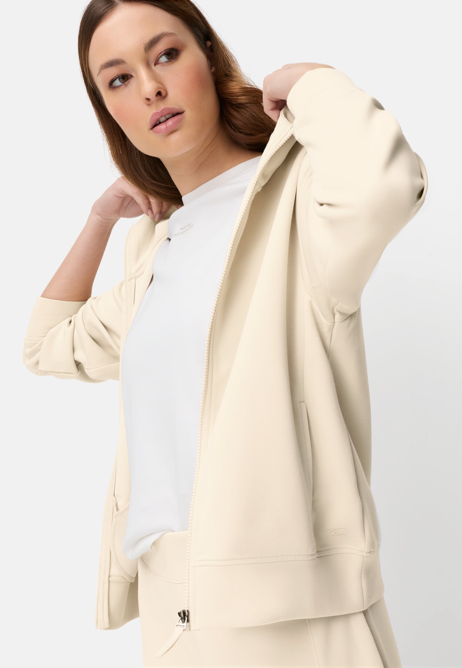 Women Sweat jacket with hood Pearl White worn emotional