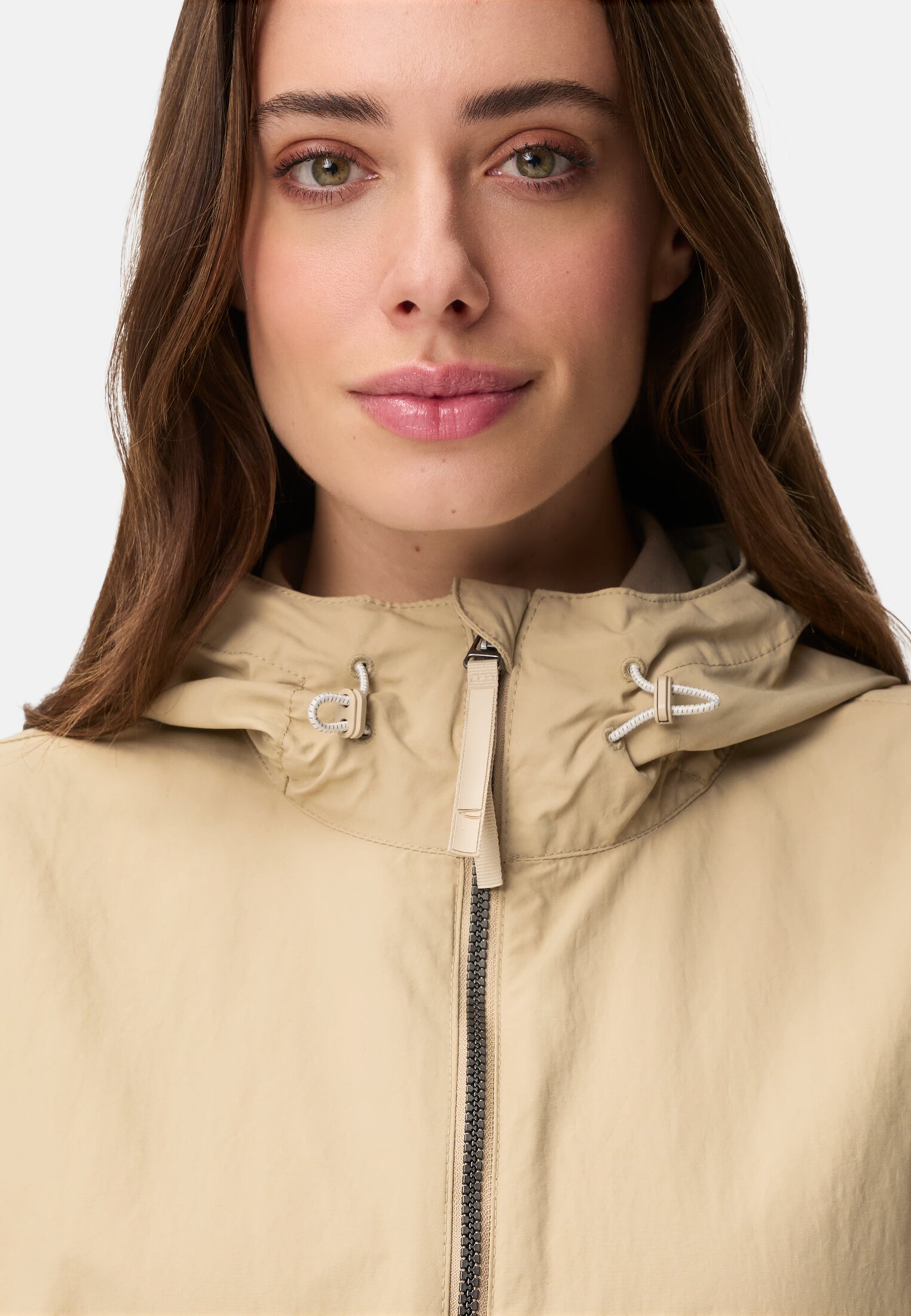 Women Blouson with 2-way zipper Sand worn detail close