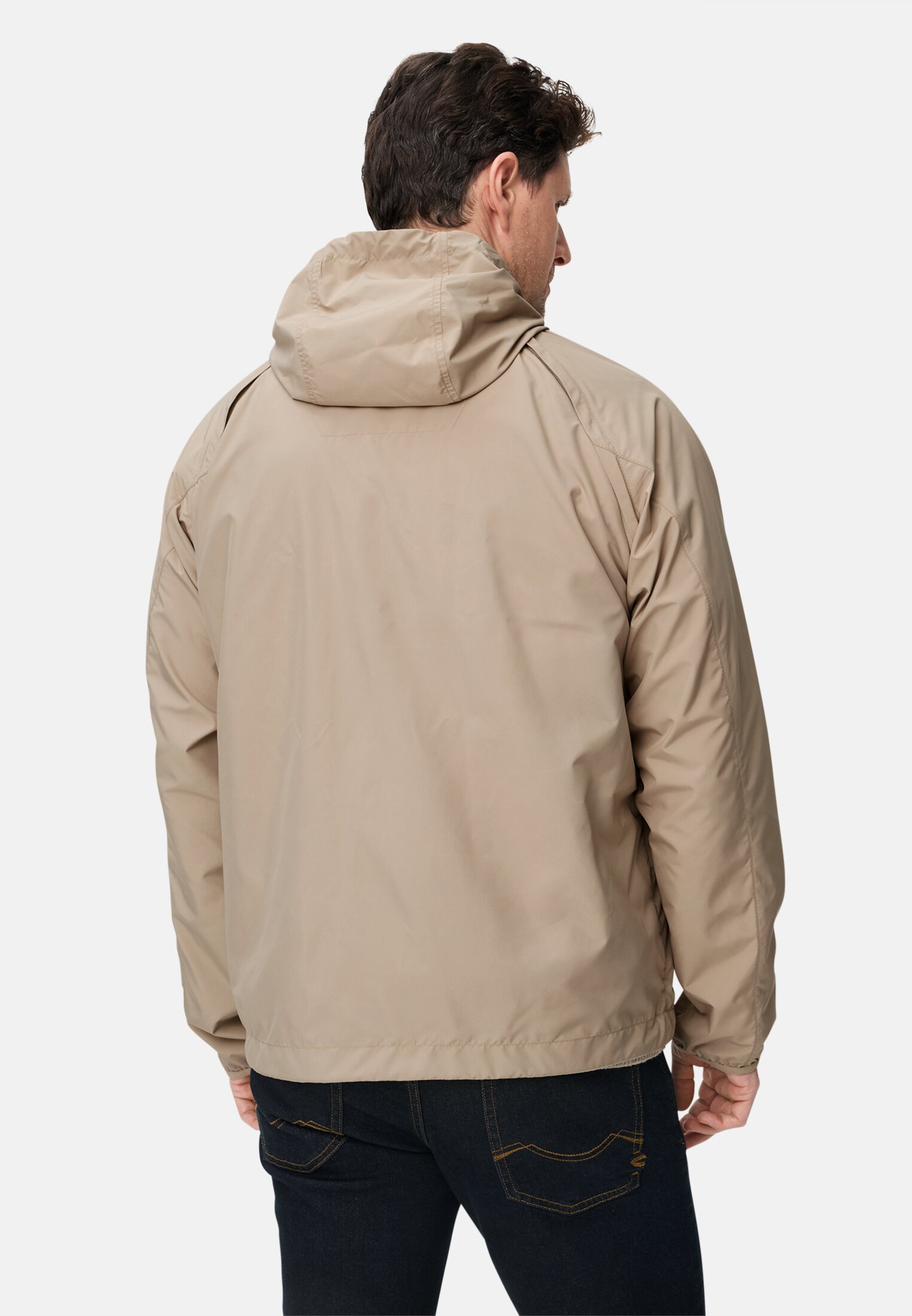 Herren Übergangsjacke aus besonders leichtem Material Beige getragen hinten
