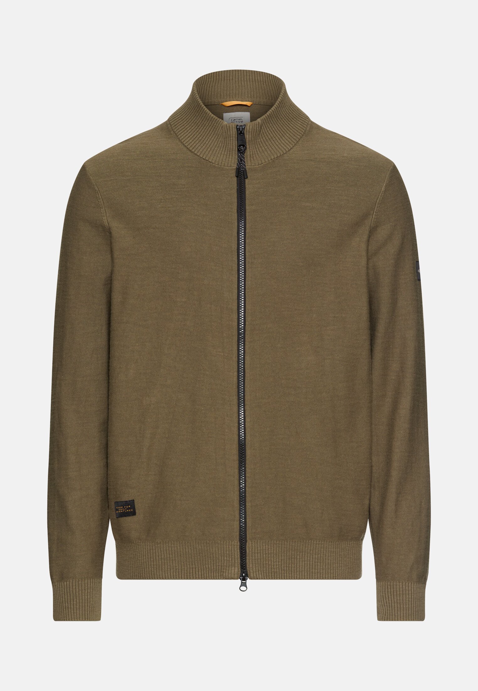 Heren Gebreid vest van puur katoen Olijfgroen frontaal voor