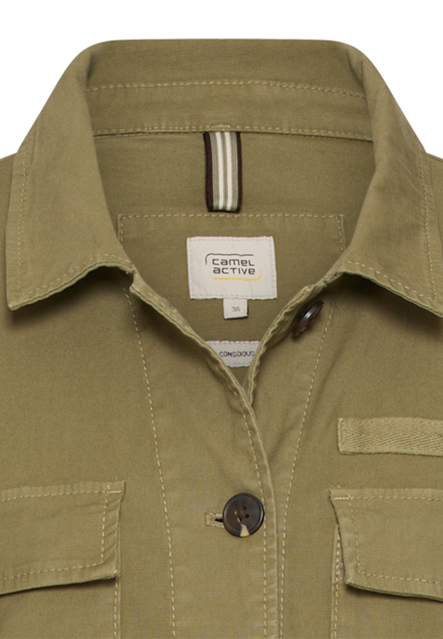 Damen Blazer aus Baumwollmix Oliv vorne nah