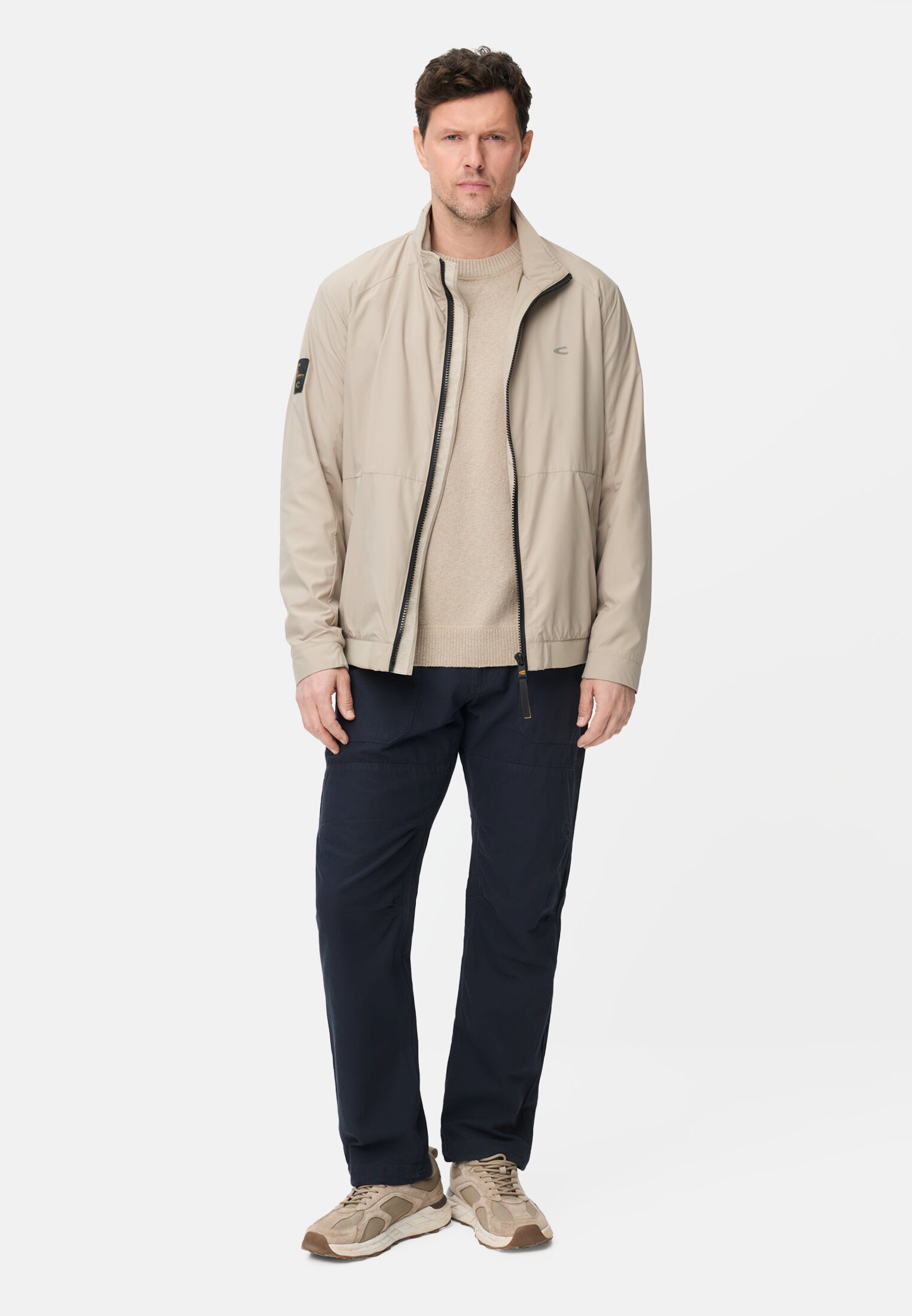 Men Chino trousers with drawstring Dark Blue worn front full body