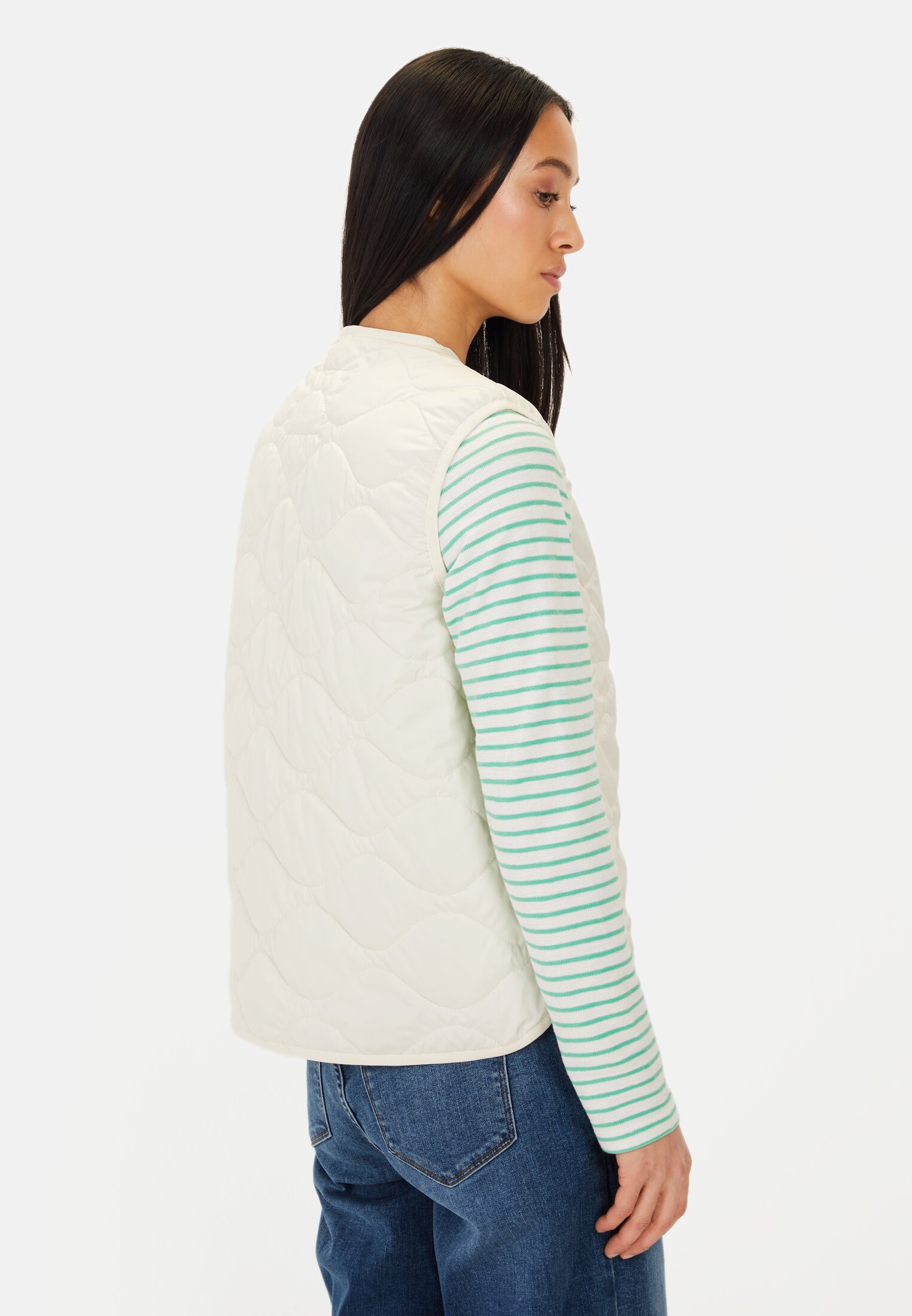 Women Vest with snap buttons Bone White worn back