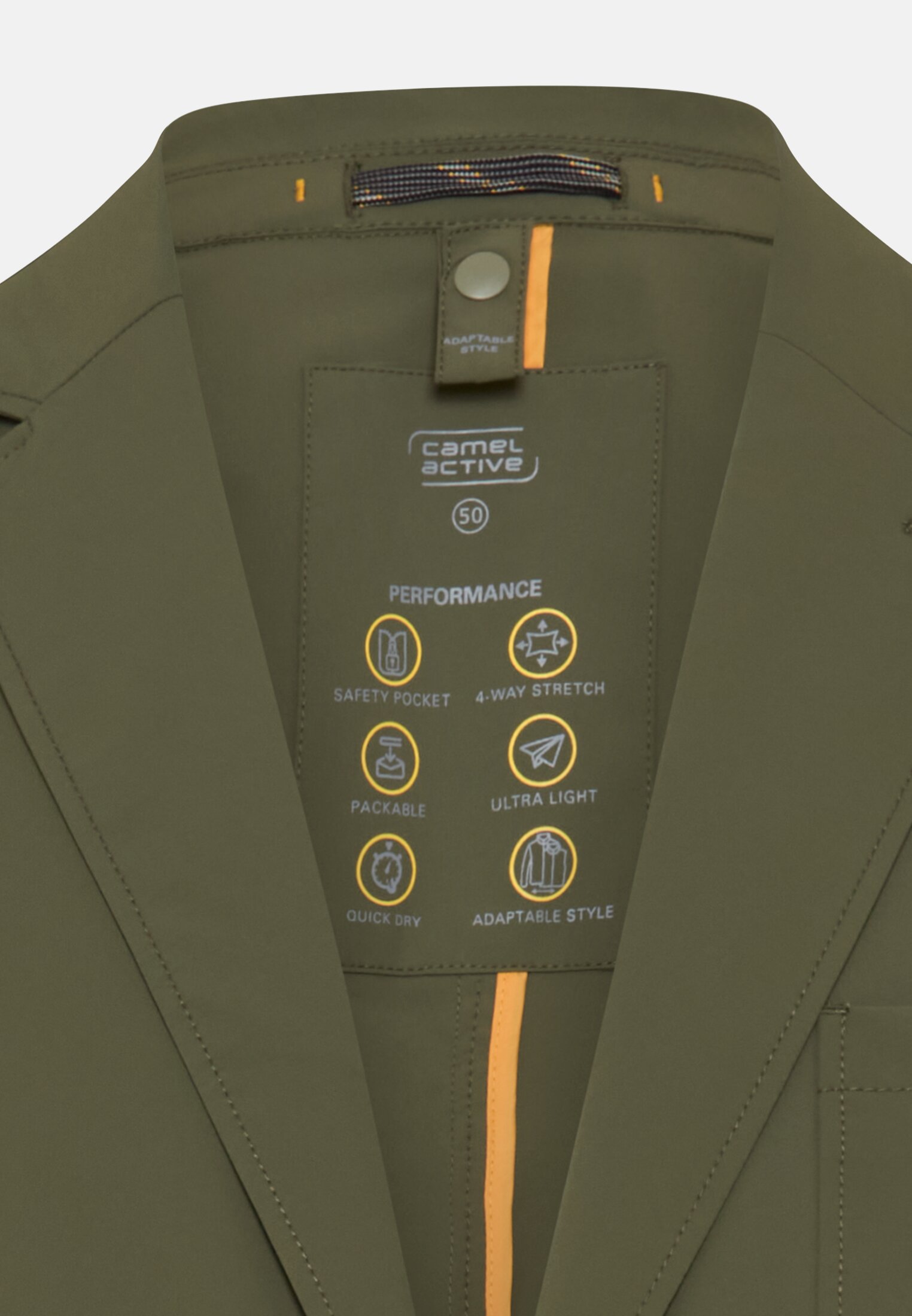 Heren Colbert met 4-way stretch Olijfgroen front dichtbij