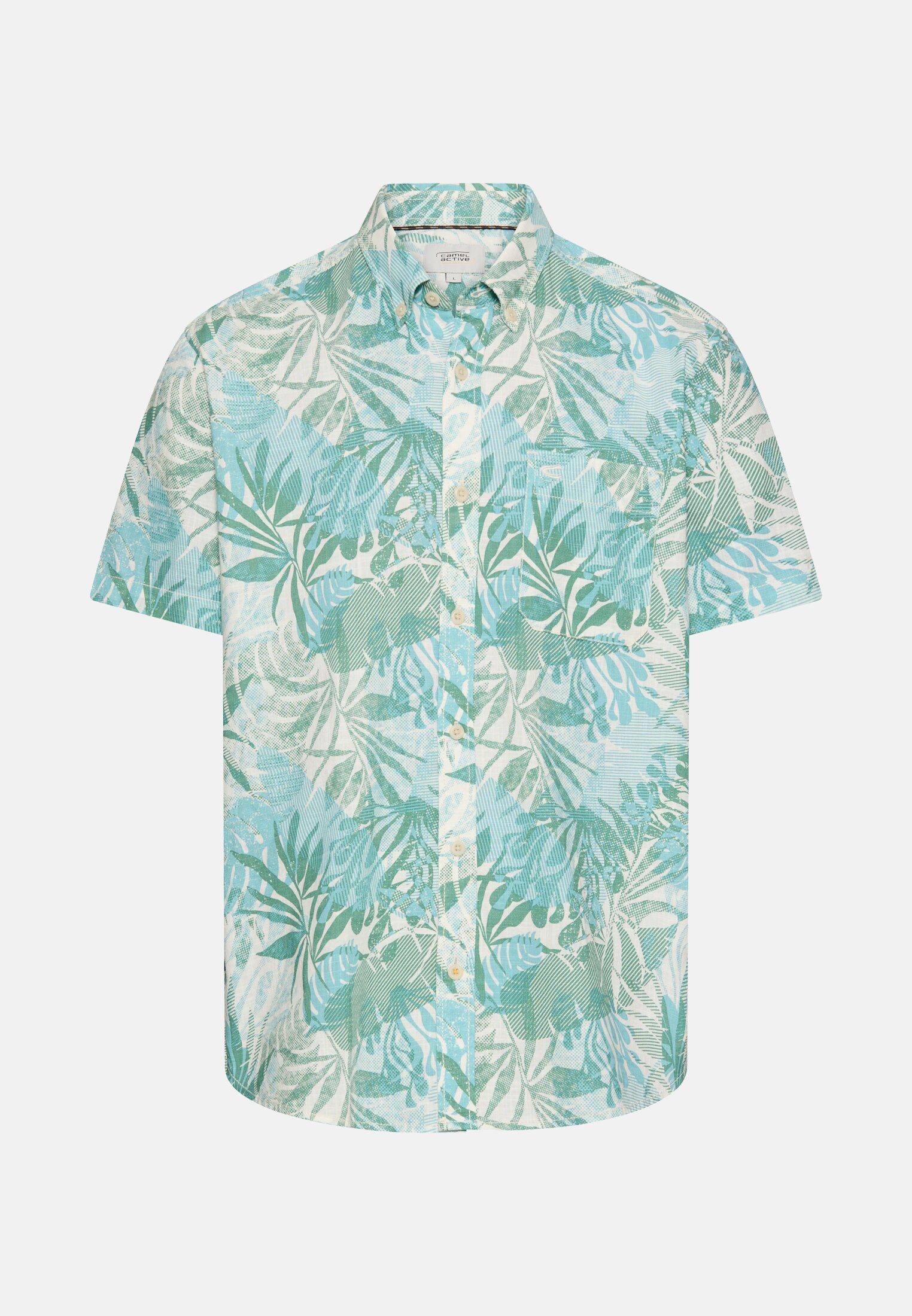 Heren Korte mouwen shirt van puur katoen Lagunengroen frontaal voor