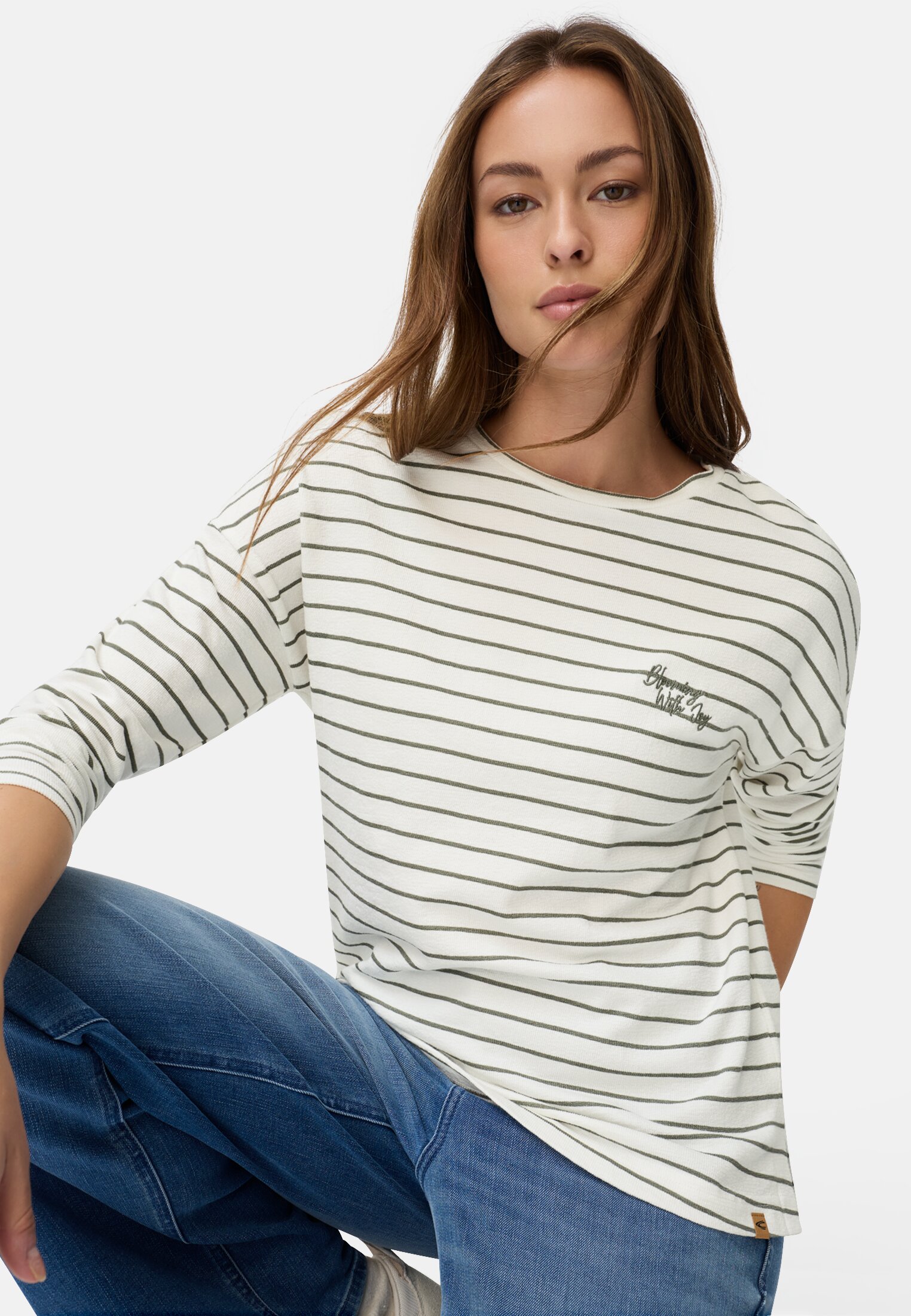 Vrouwen Shirt met lange mouwen van puur katoen Grijs - Groen gedragen emotional 