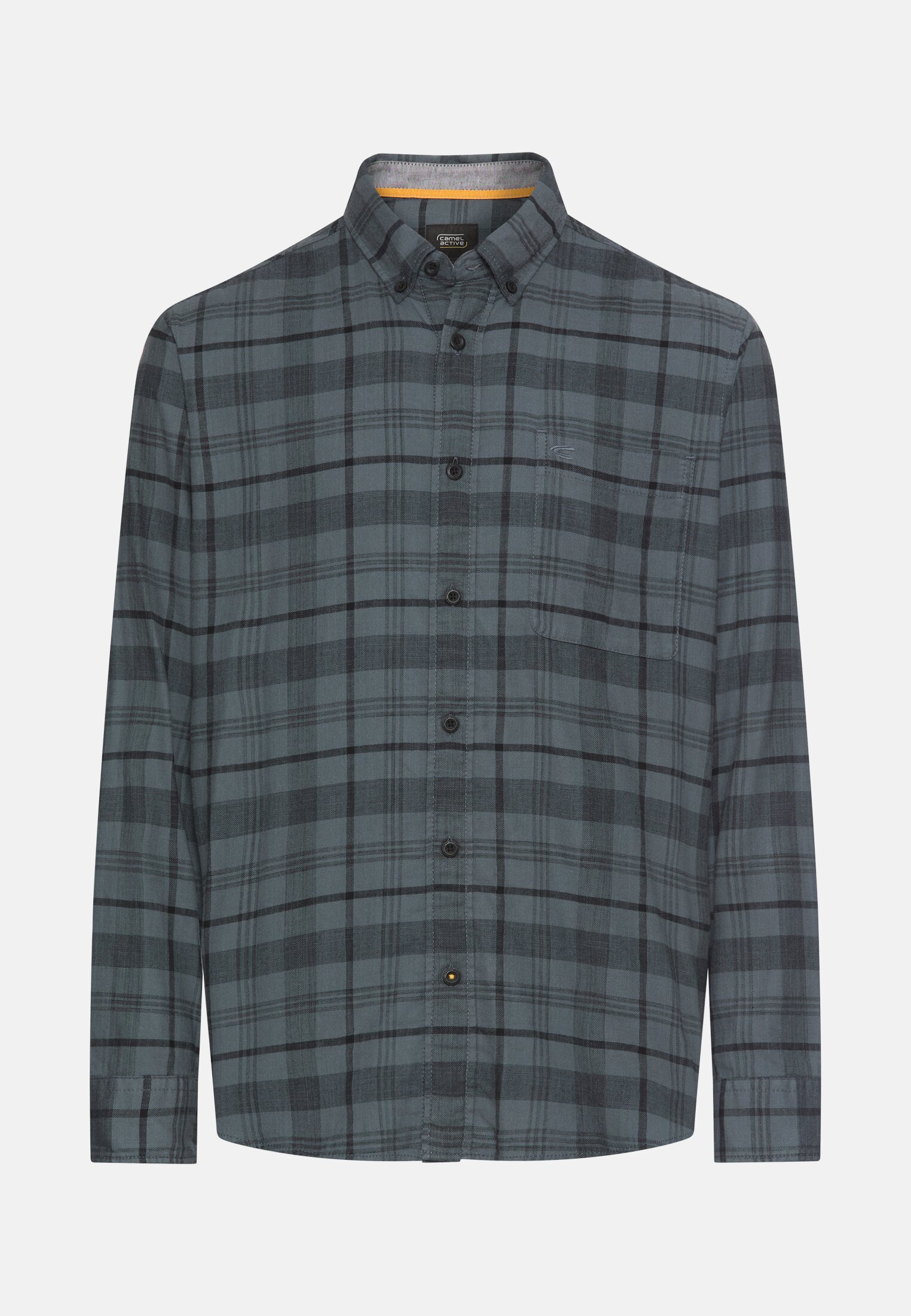 Men Long-sleeve shirt with chest pocket Dark Blue-Yellow frontal front