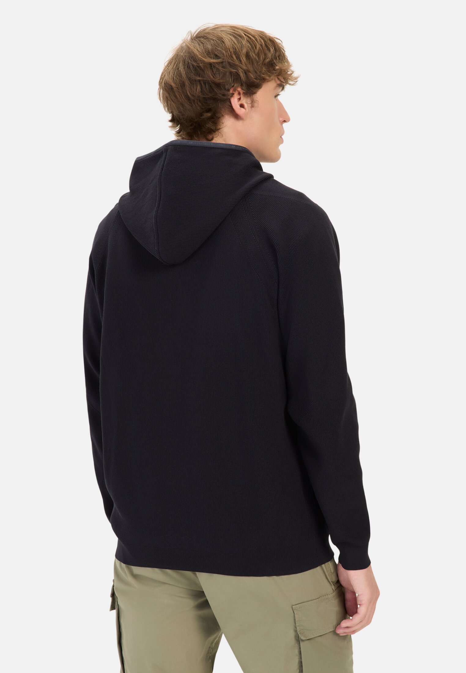 Men Knitted Jacket with Zip Closure Dark Blue worn back