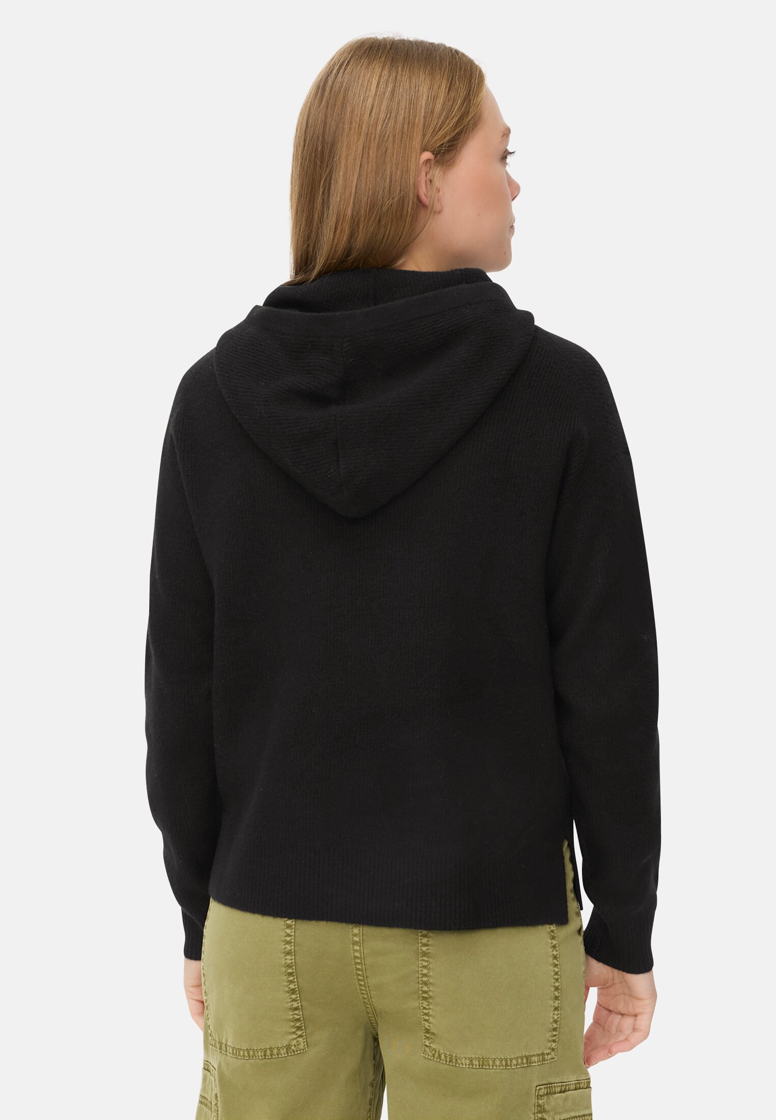 Women Knitted sweater with hood Caviar worn back