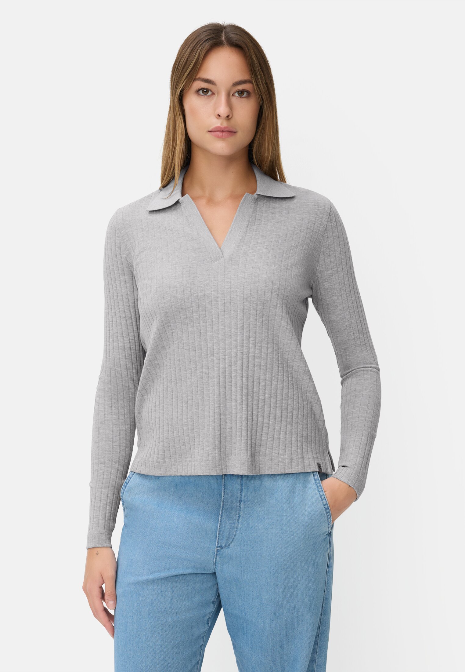 Women Jersey shirt with ribbed collar Grey worn front