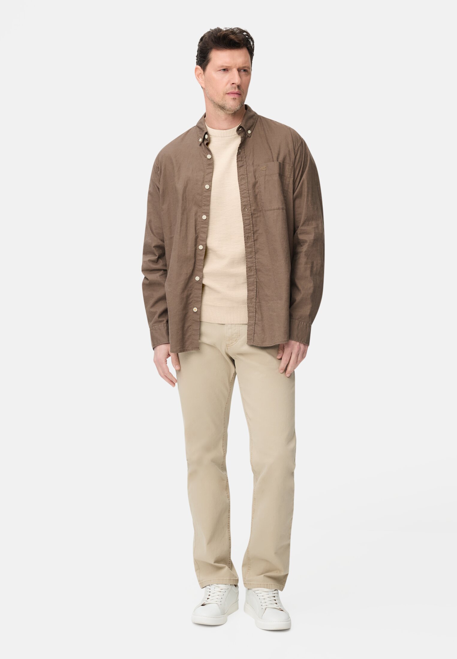 Heren Gebreide trui van puur katoen Beige gedragen voor lichaam compleet