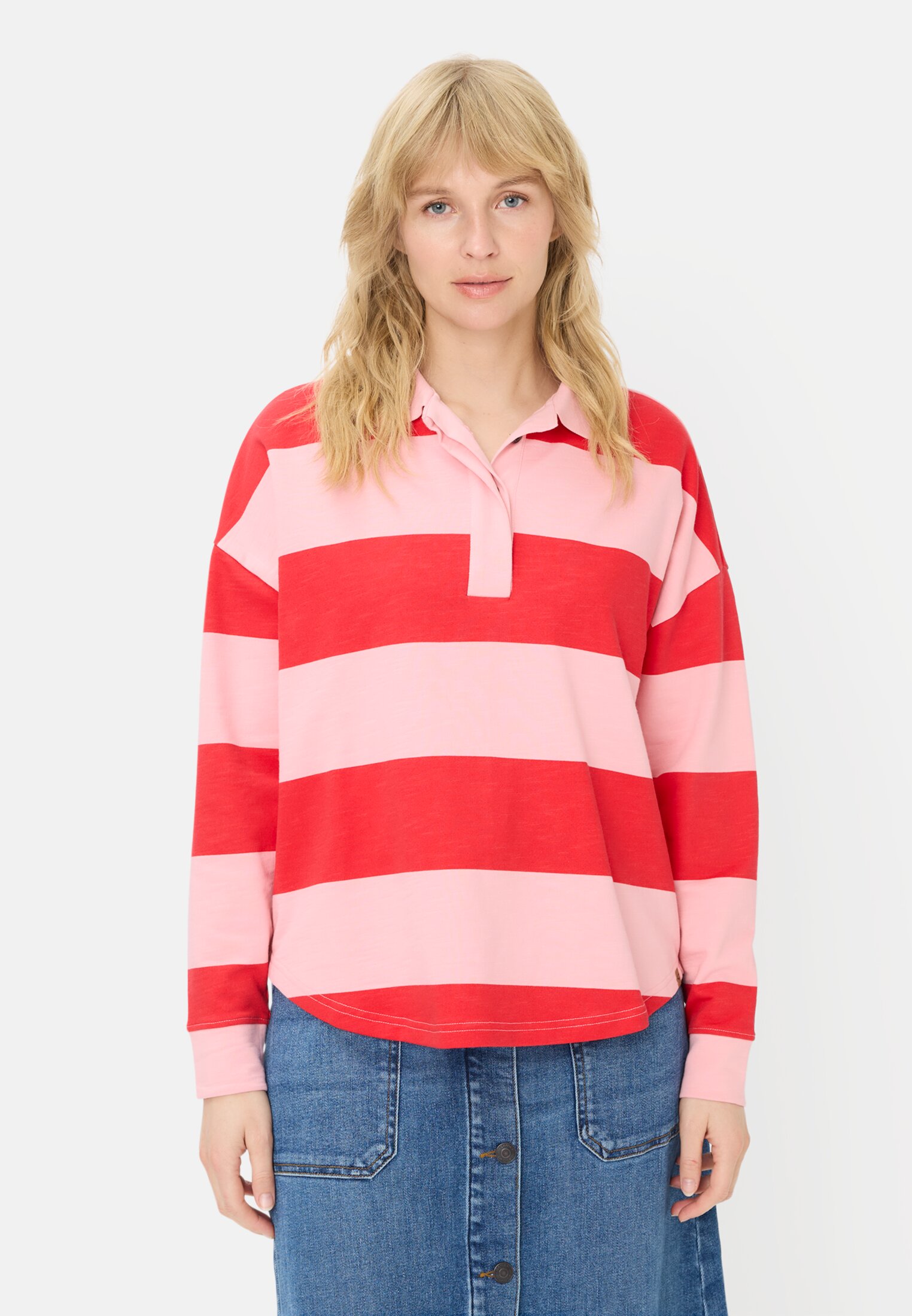 Women Sweatshirt with button placket Pink worn front