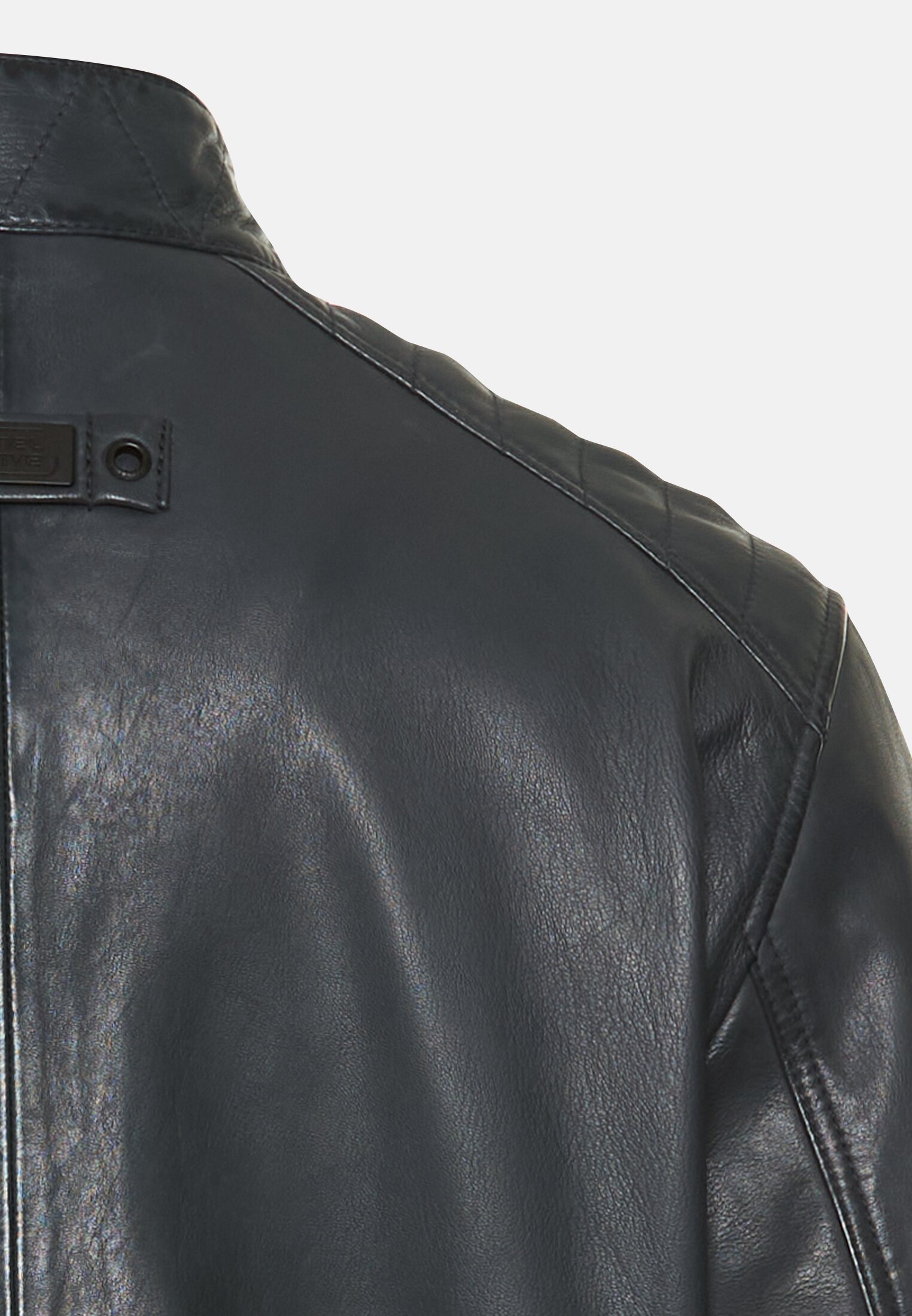 MI_431130-5L23-48_4G-00 Heren Leren jack met zakken met ritssluiting Donkerblauw achter dichtbij