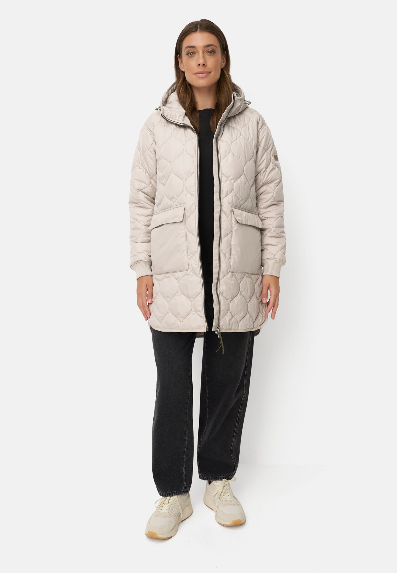 Damen Winddichter Mantel mit Übergroßer Passform Grau getragen vorn