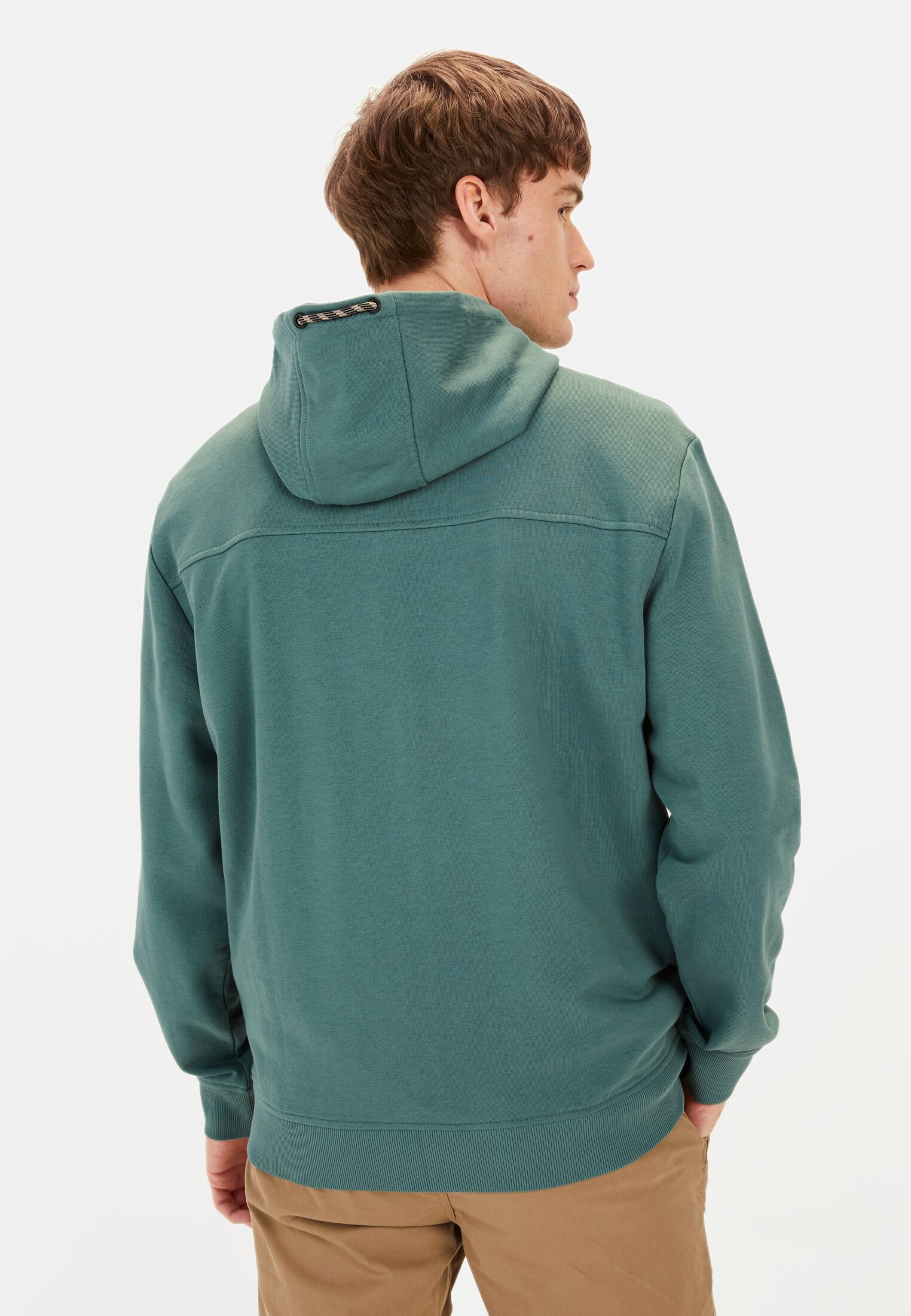 Men Hooded Sweat Jacket Green worn back