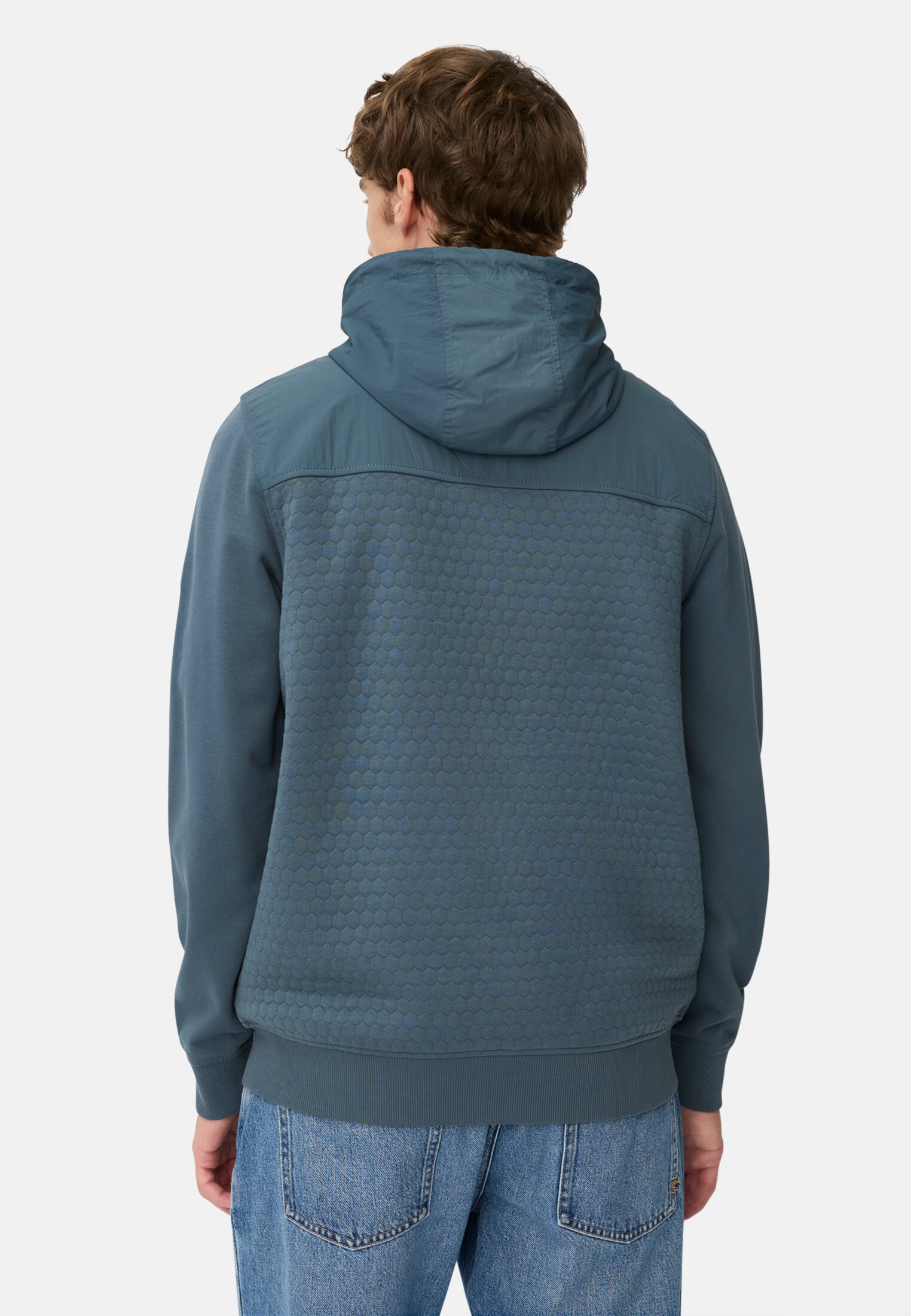 Men Sweat jacket with hood Ink blue worn back